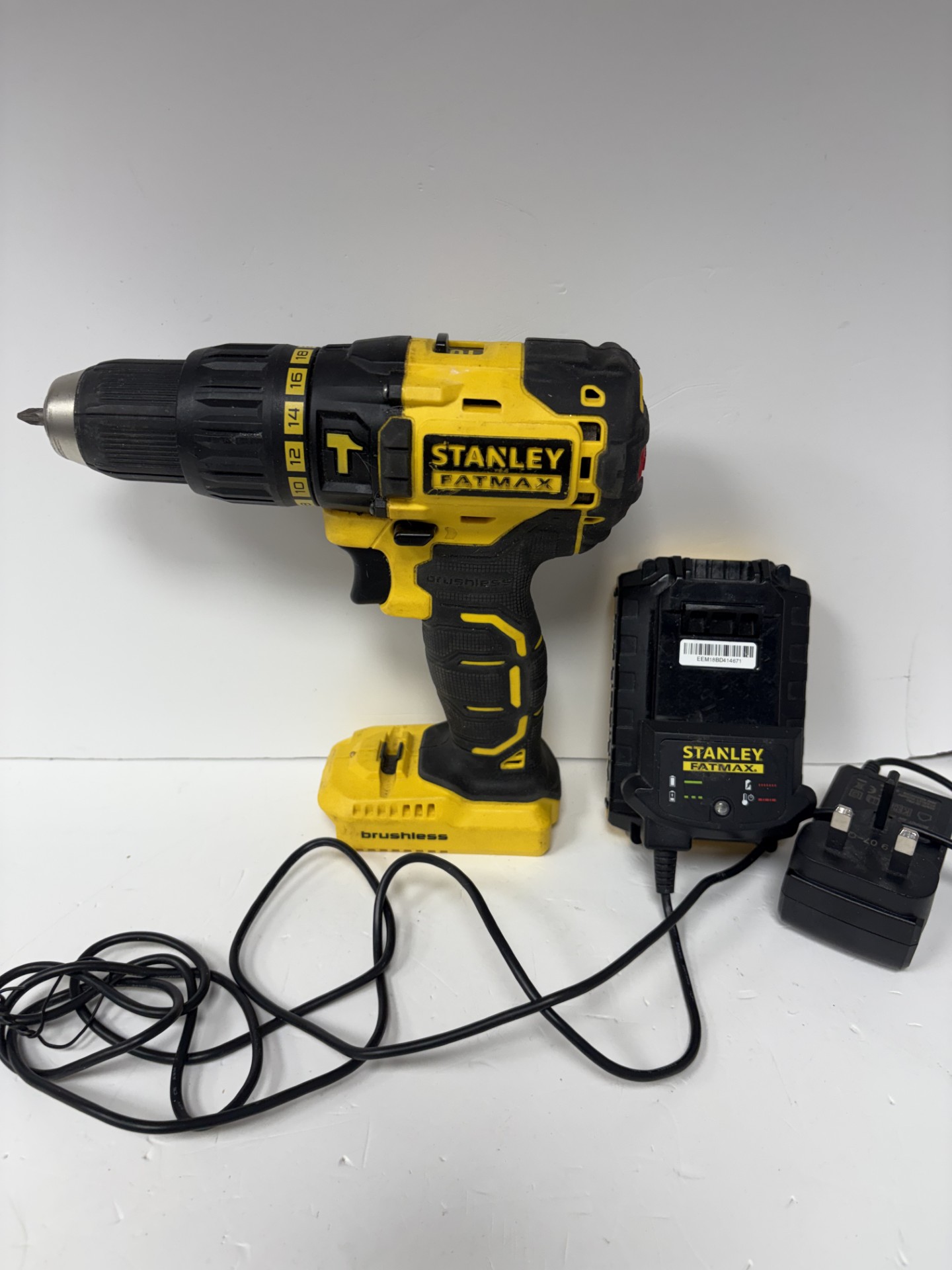 Product photo for Stanley fatmax V20 18V Brushless Cordless Hammer Drill Driver unboxed