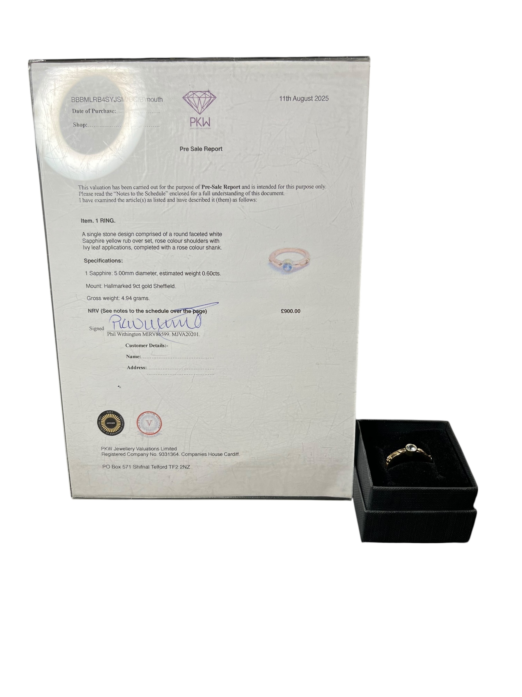 Product photo for 9ct Gold White Sapphire Ring – Rub Over Setting With Appraisal Sheet