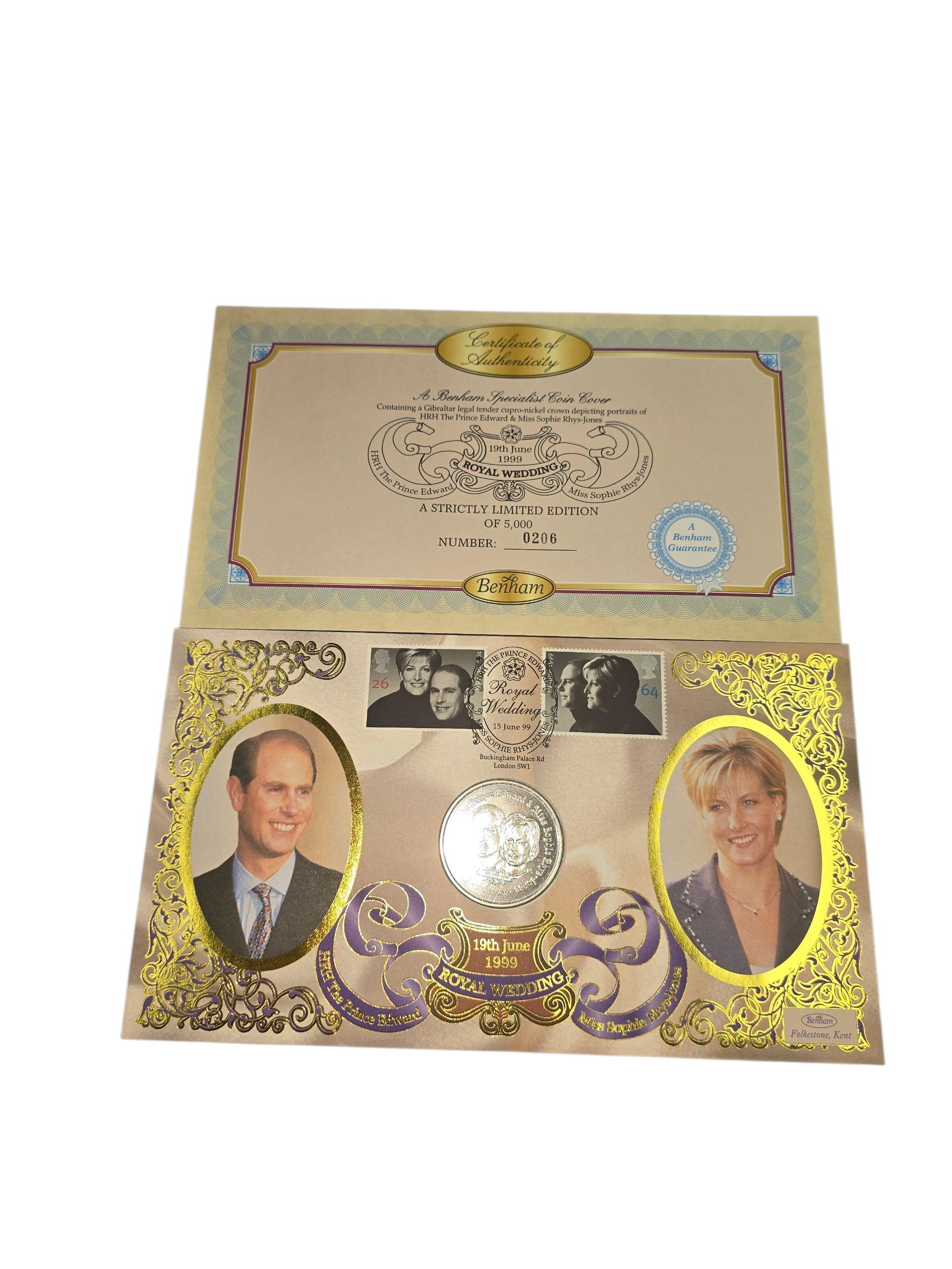 Product photo for 1999 Prince Edward Royal Wedding crown coin cover - Benham first day