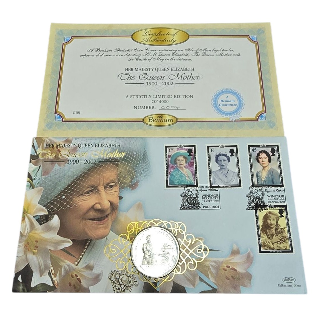 Product photo for HR The Queen Mother 1900-2002 - Benham Specialist Coin Cover