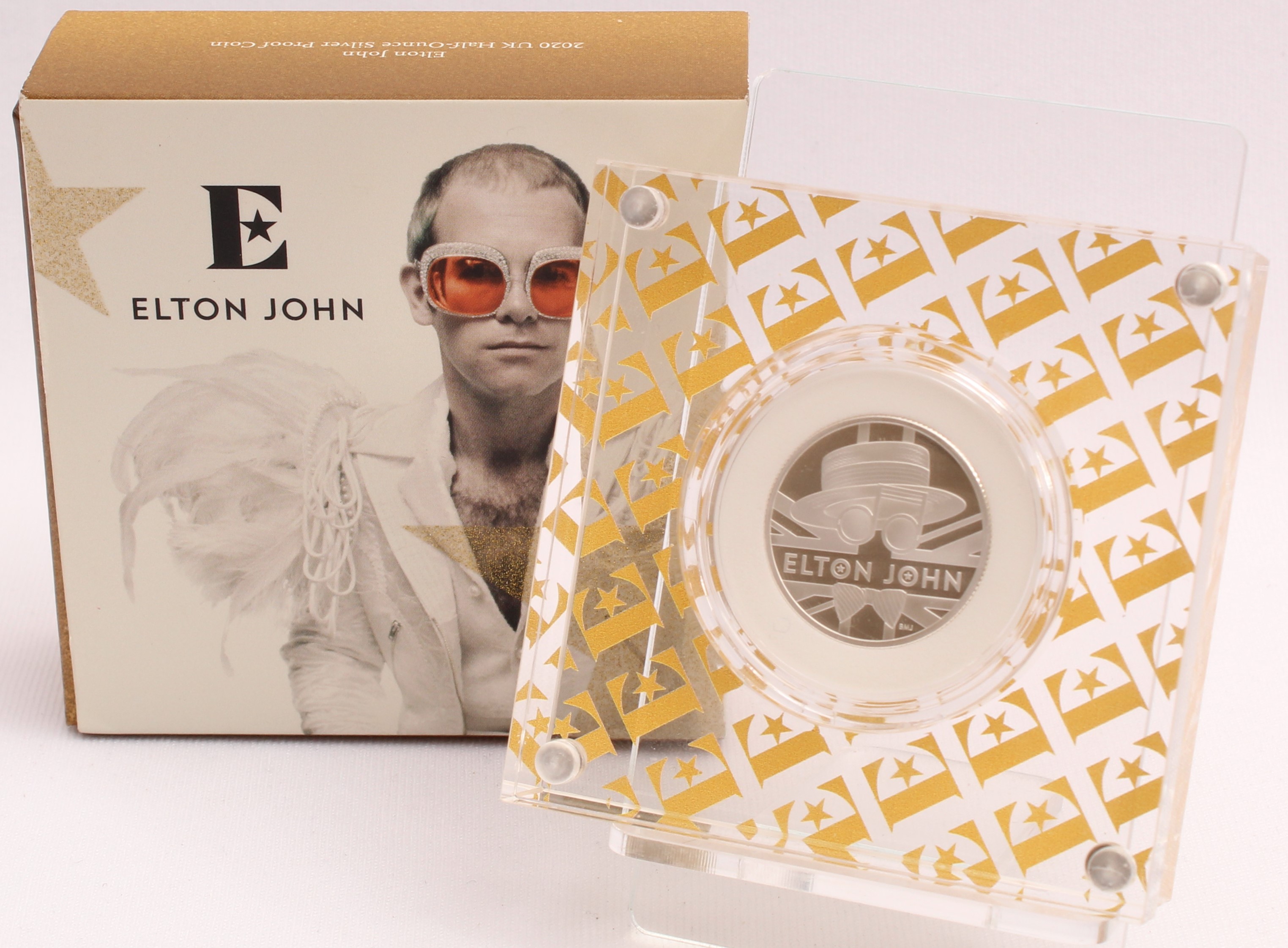 Product photo for The Royal Mint Elton John UK Half Ounce Silver Proof Coin - 2020