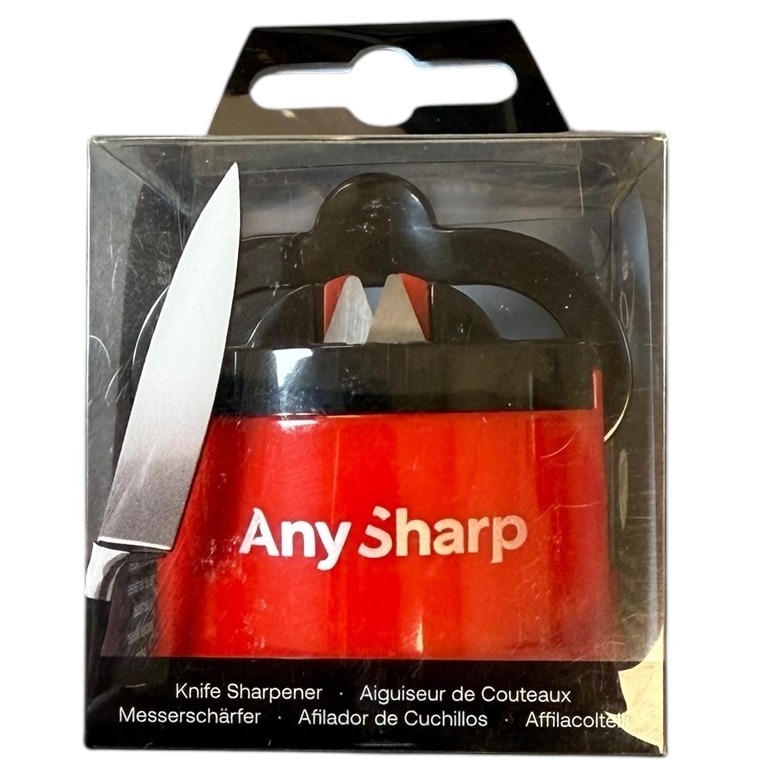 Product photo for New: Any Sharp Knife Sharpener - Hands Free W/ Suction Cup (Red)