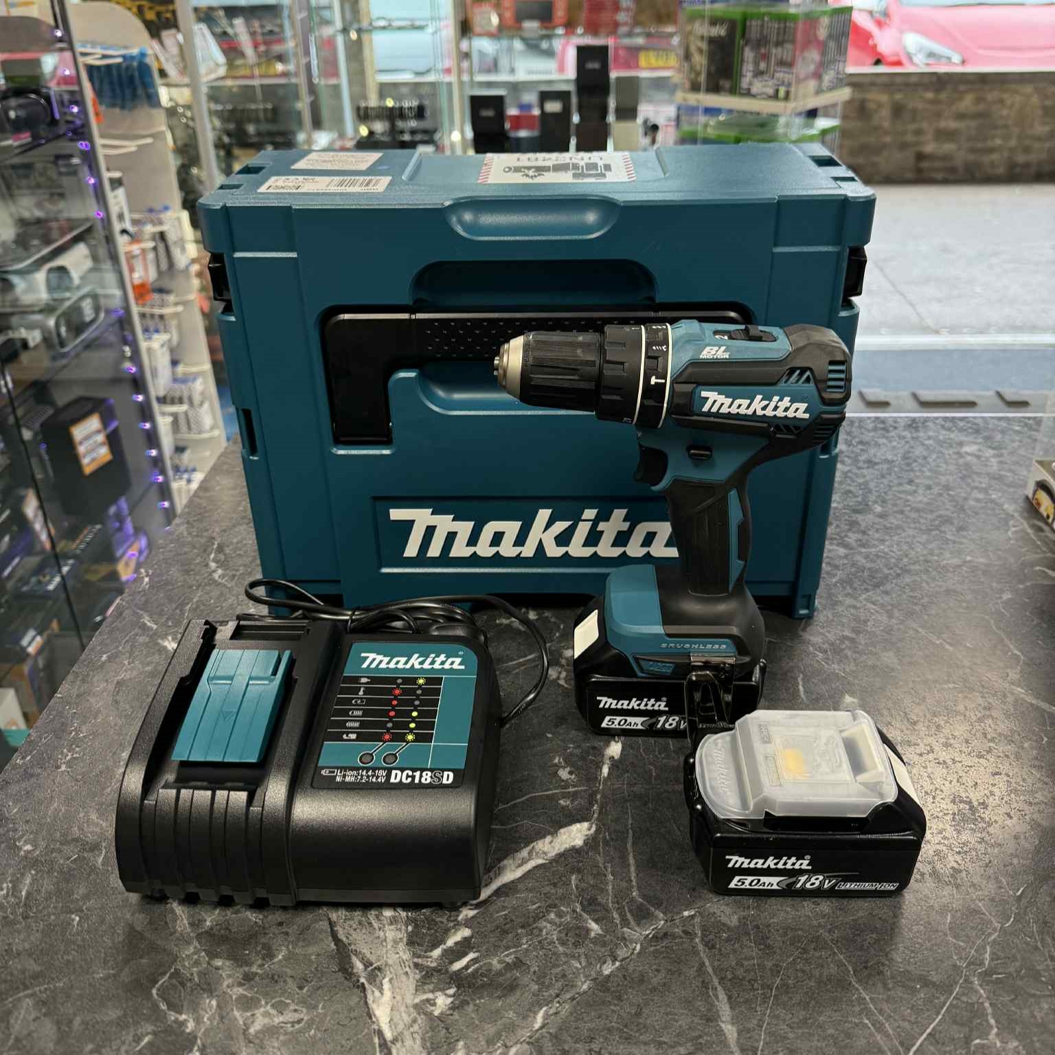 Product photo for Makita Combi Drill DHP485STJ Cordless Powerful 18V 2 x 5.0Ah Li-Ion Case Charger