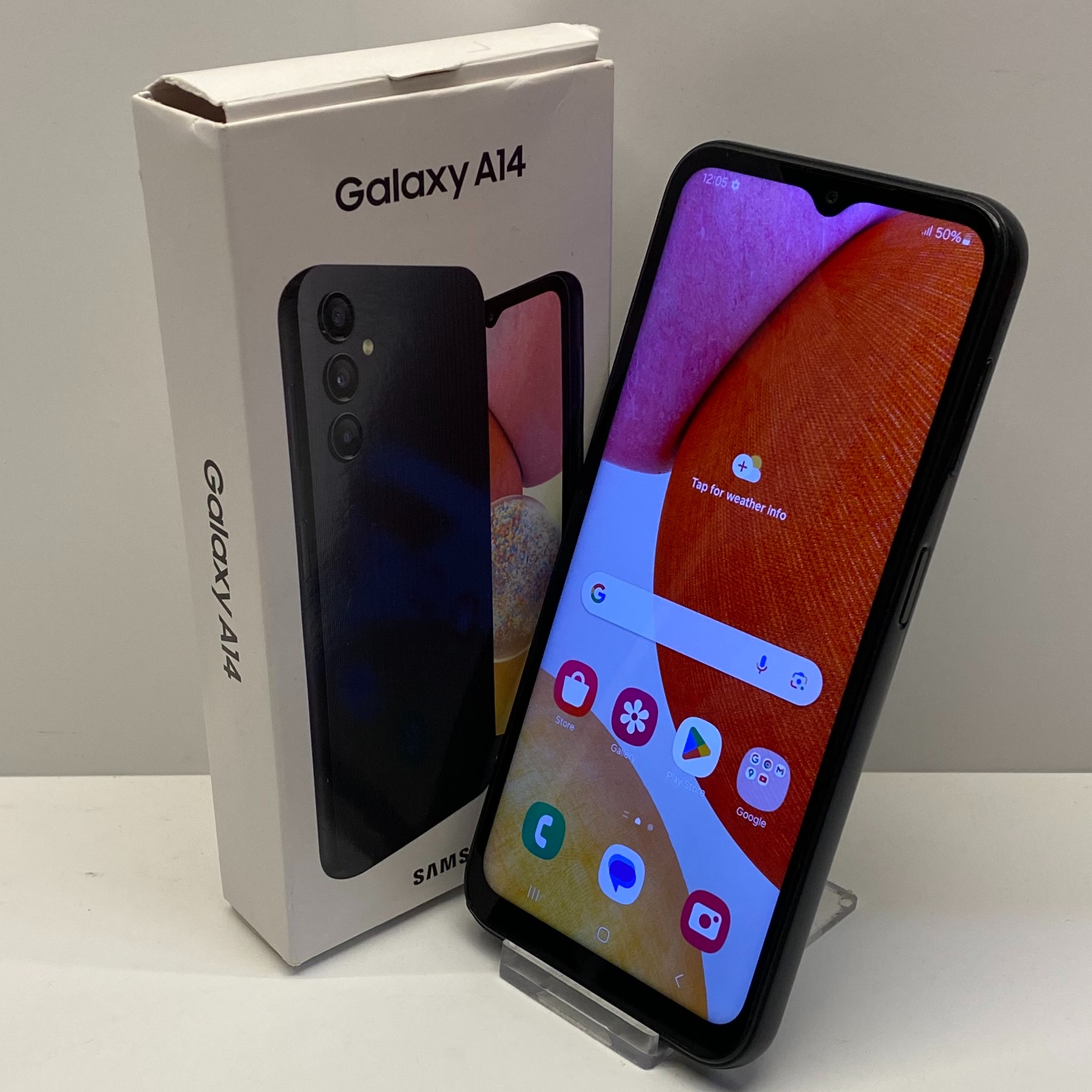 Product photo for Samsung Galaxy A14 Unlocked Model SM-A145F/DS 64GB in Black Boxed