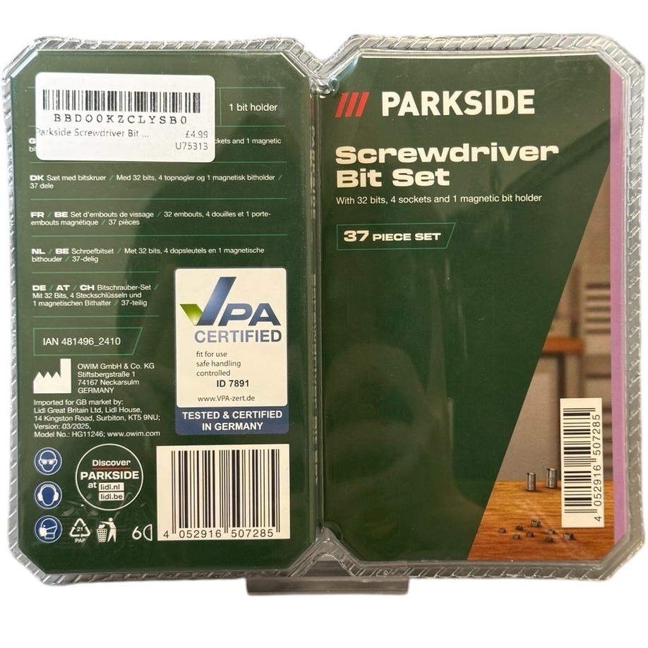 Product photo for New: Parkside Screwdriver Bit Set - 37Pc