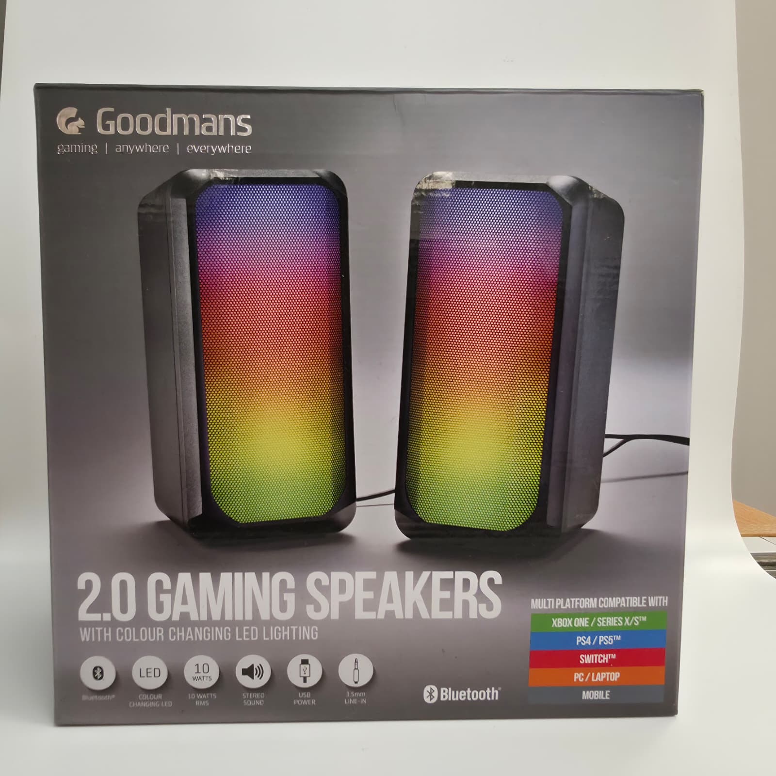Product photo for Goodmans 2.0 Gaming Speakers with Colour Changing LED Lighting