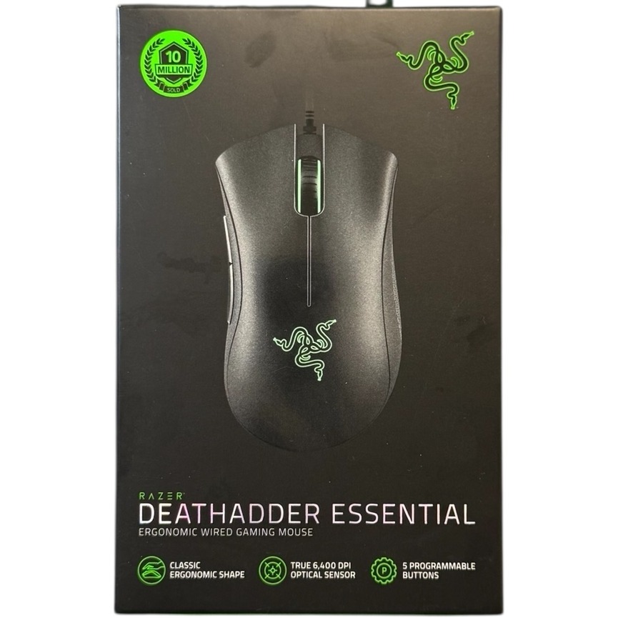 Product photo for New: Razer DeathAdder Essential Ergonomic Wired Gaming Mouse - Black