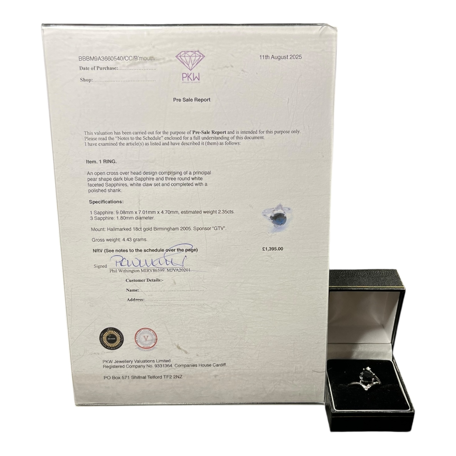 Product photo for 18ct Blue & White Sapphire Crossover Ring – With Appraisal Sheet