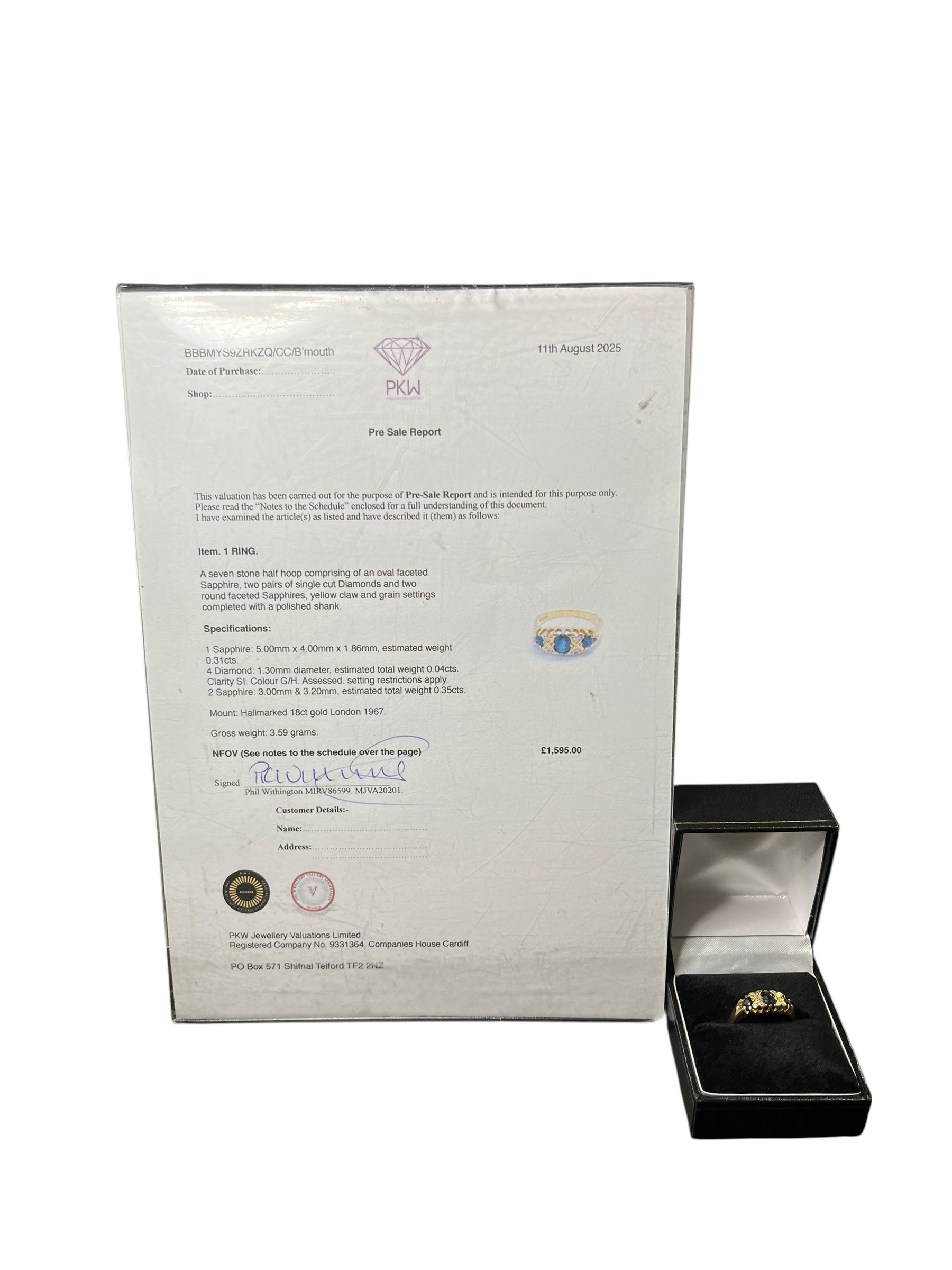 Product photo for 18ct Vintage Sapphire & Diamond Ring – With Appraisal Sheet