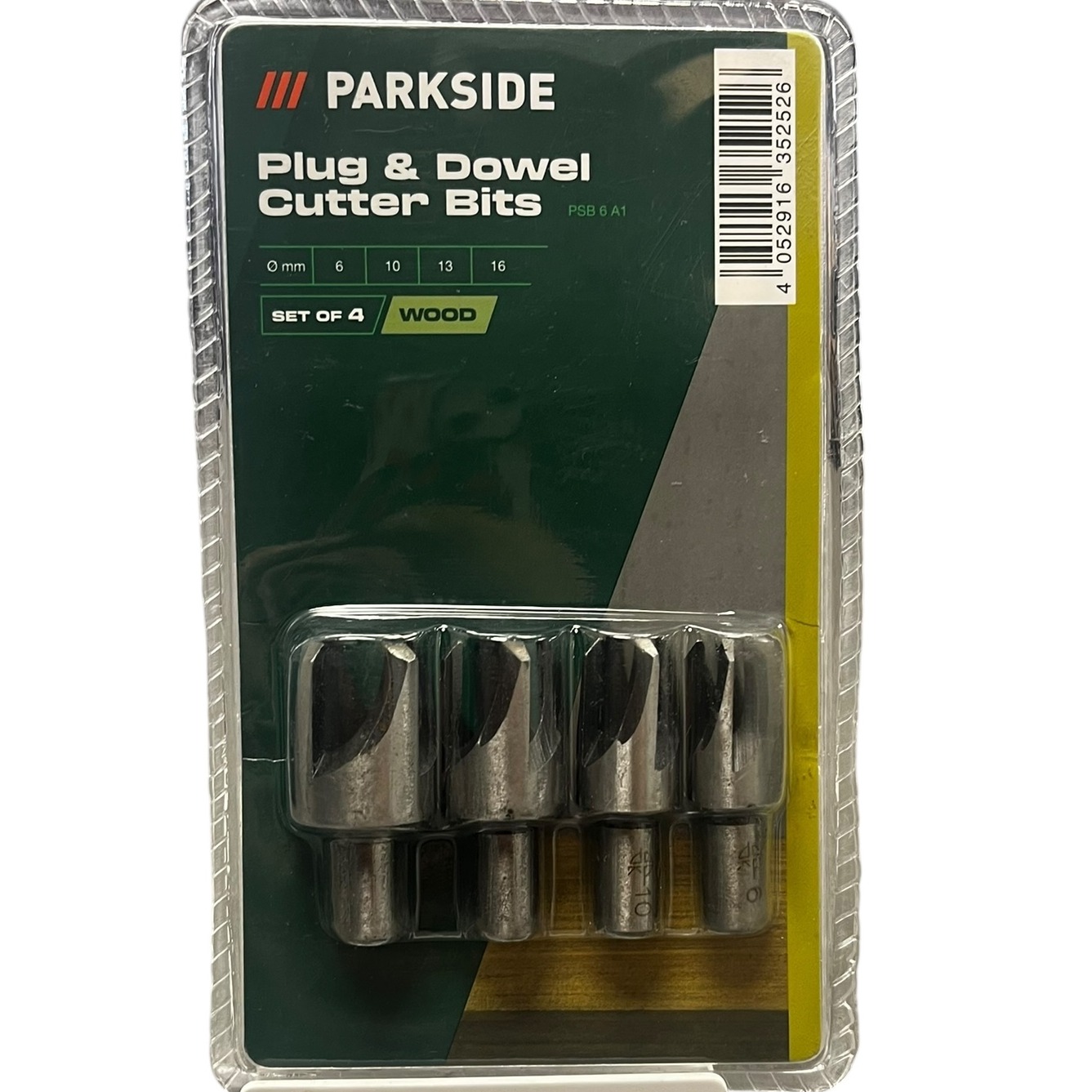 Product photo for New: Parkside Plug & Dowel Cutter Bits - 4 Piece Set (Designed For Wood)