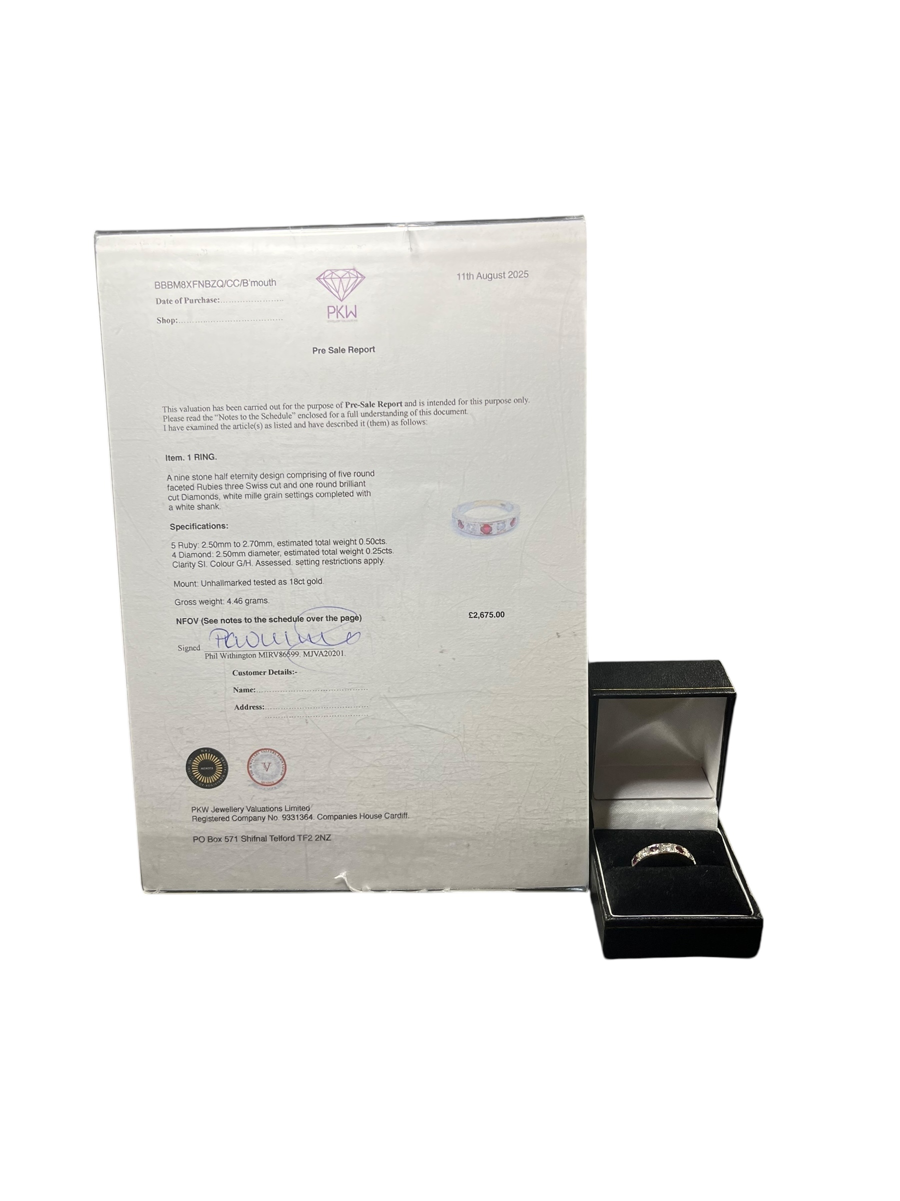 Product photo for 18ct Diamond & Ruby Half Eternity Ring – Size M/N With Appraisal Sheet