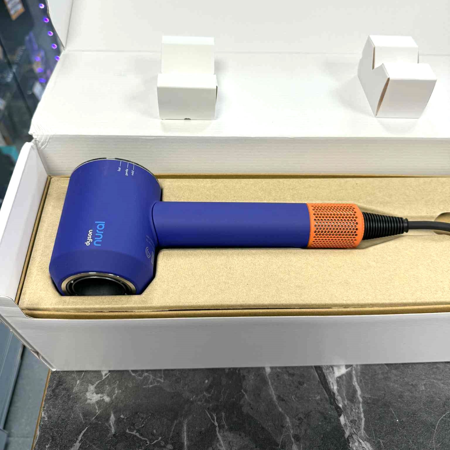Product photo for Dyson Supersonic Nural hair dryer in Vinca blue patina and topaz