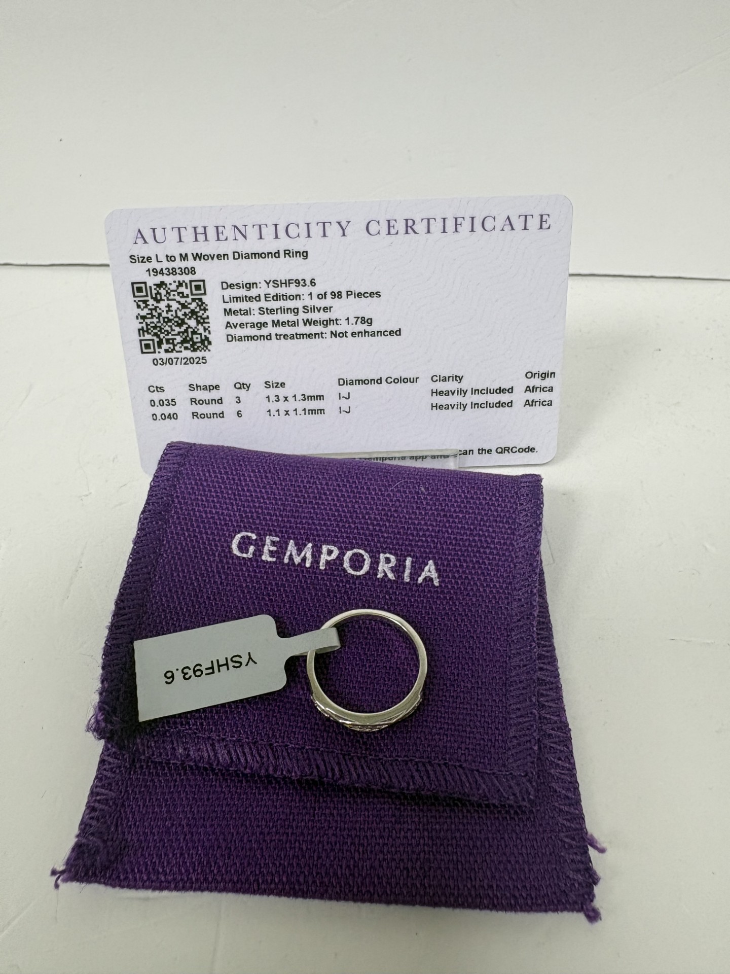 Product photo for DIAMOND STERLING SILVER WITH BAG AND CERTIFICATION