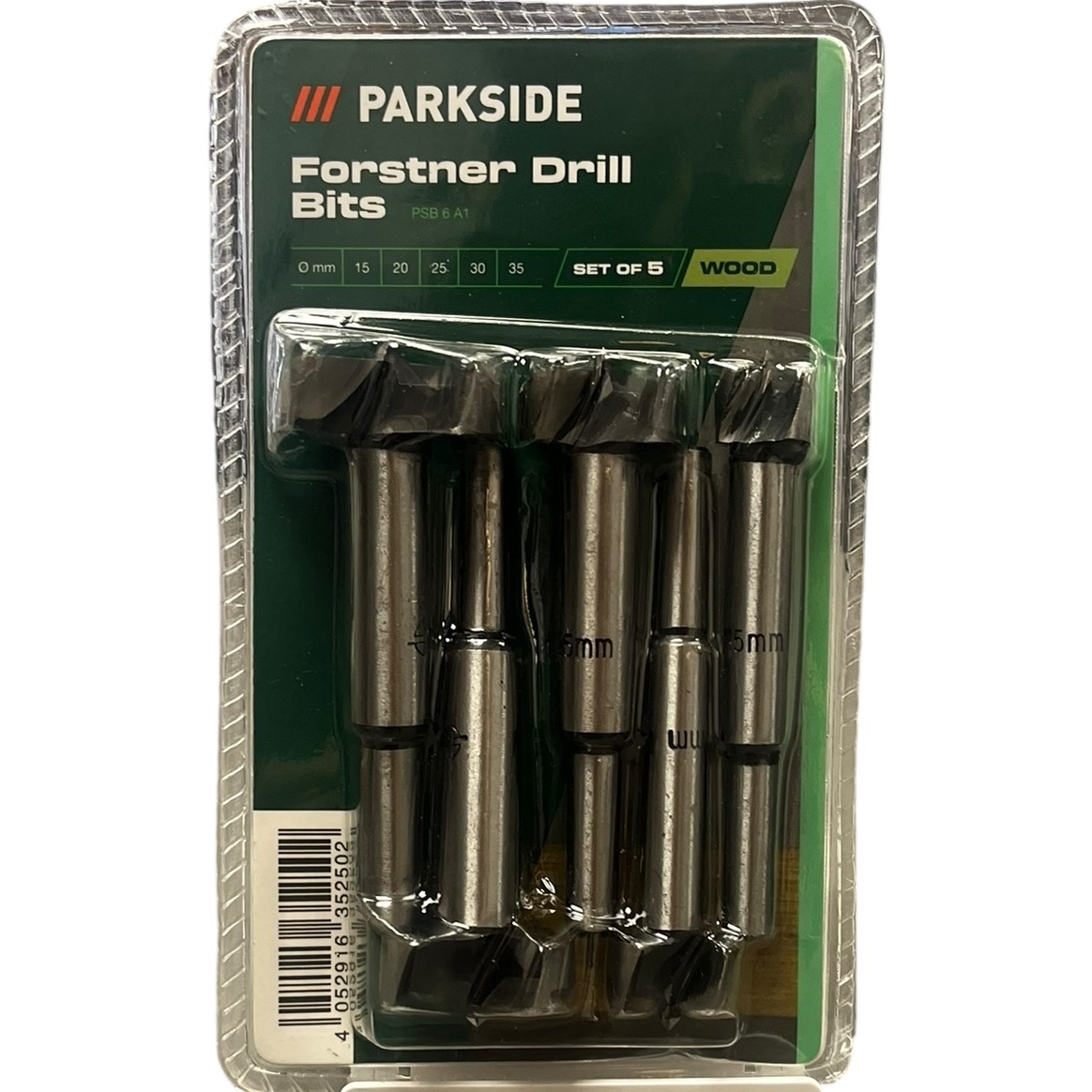 Product photo for New: Parkside Forstner Drill Bits - 5 Piece Set (Sizes; 15/20/25/30/35mm, Wood)