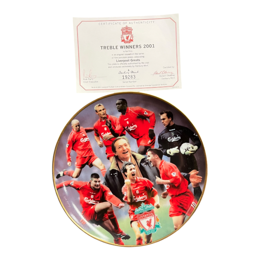 Product photo for Liverpool FC Treble Winners 2001 Porcelain Plate – Collectible Memorabilia