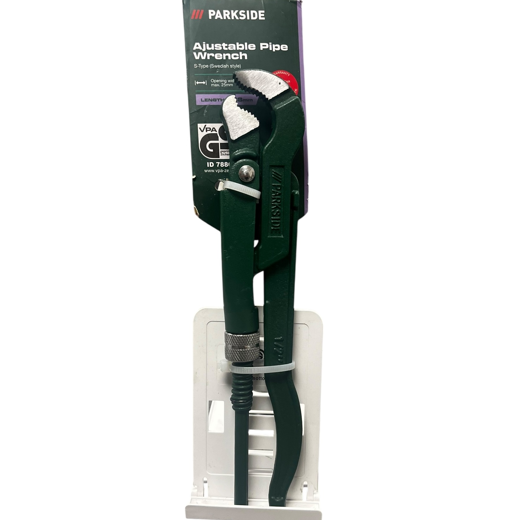 Product photo for New: Parkside Adjustable Pipe Wrench - Max Width 25mm (Swedish Style, Green)