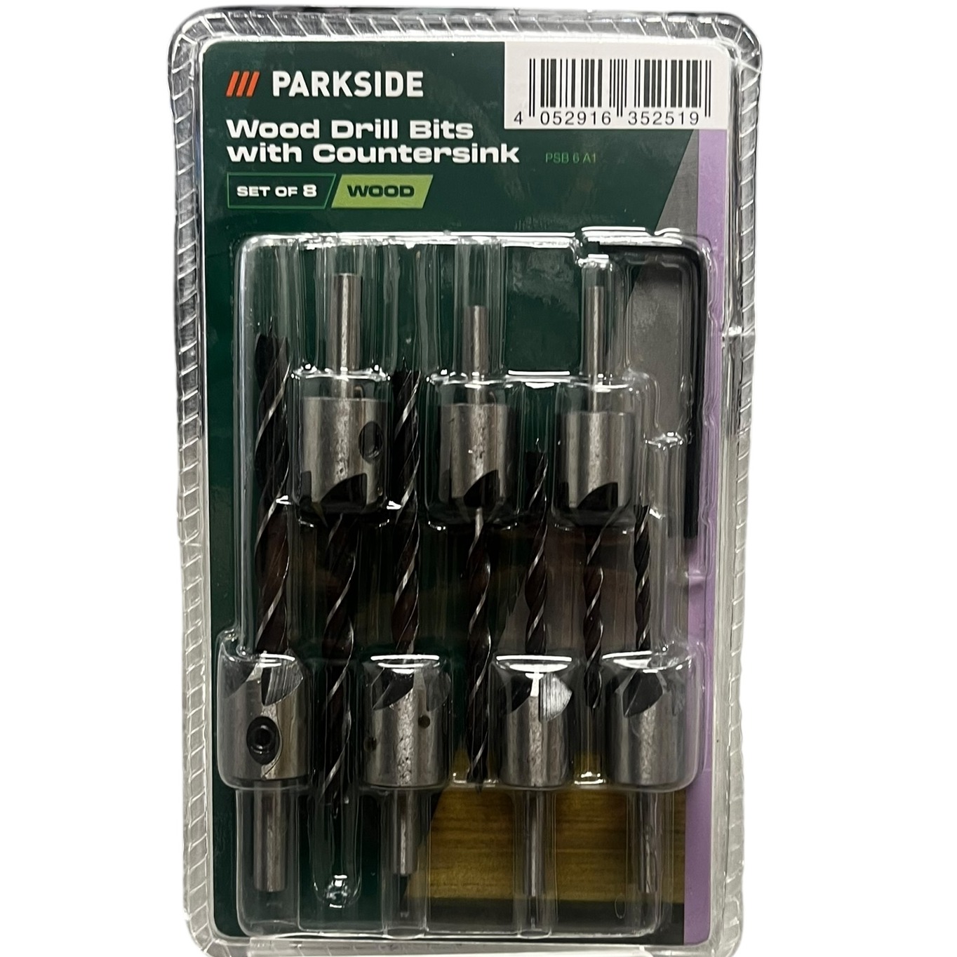 Product photo for New: Parkside Wood Drill Bits With Countersink - 8 Piece Set (Designed For Wood)