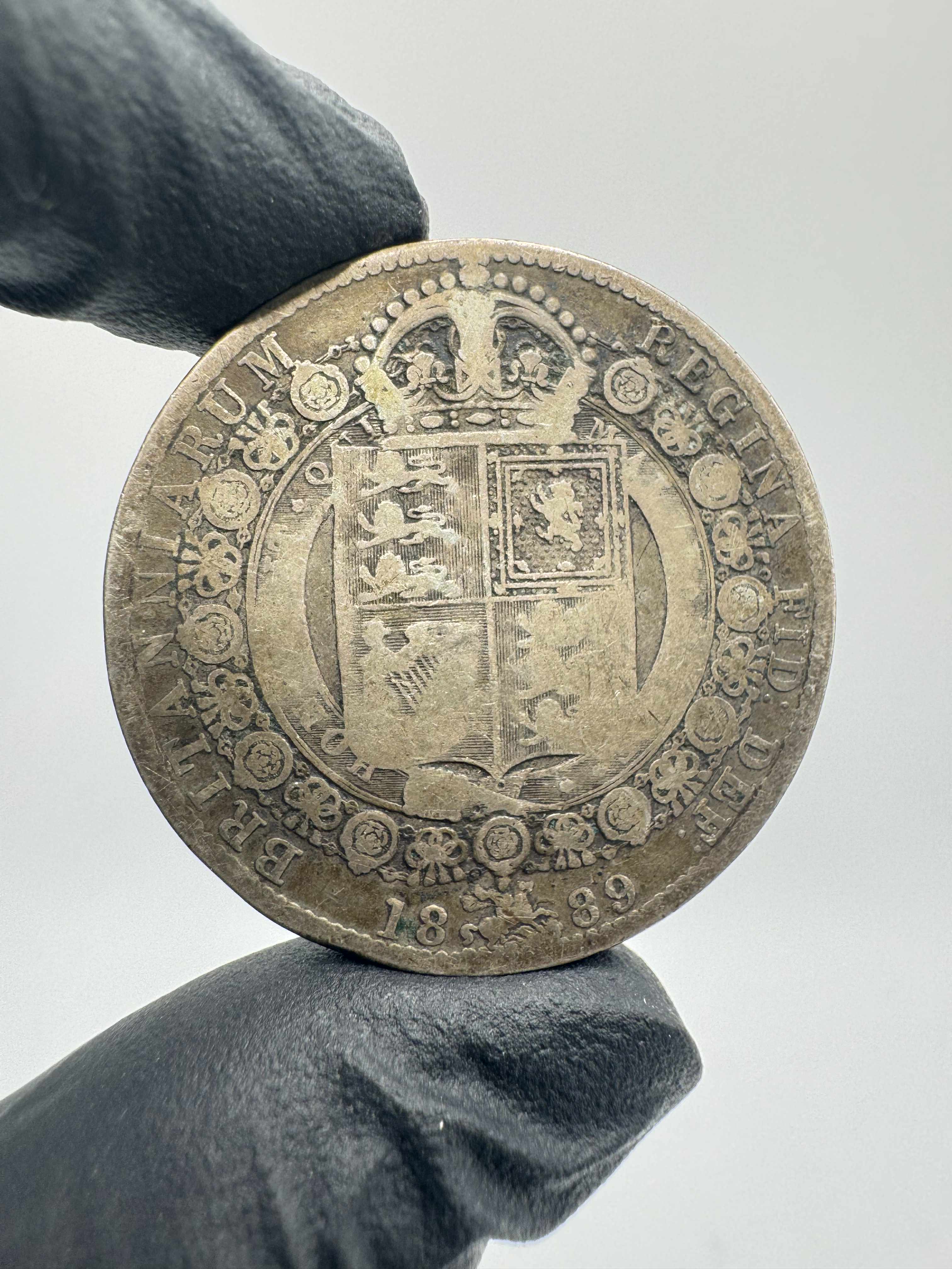 Product photo for 1889 Queen Victoria Jubilee Head Silver Half Crown