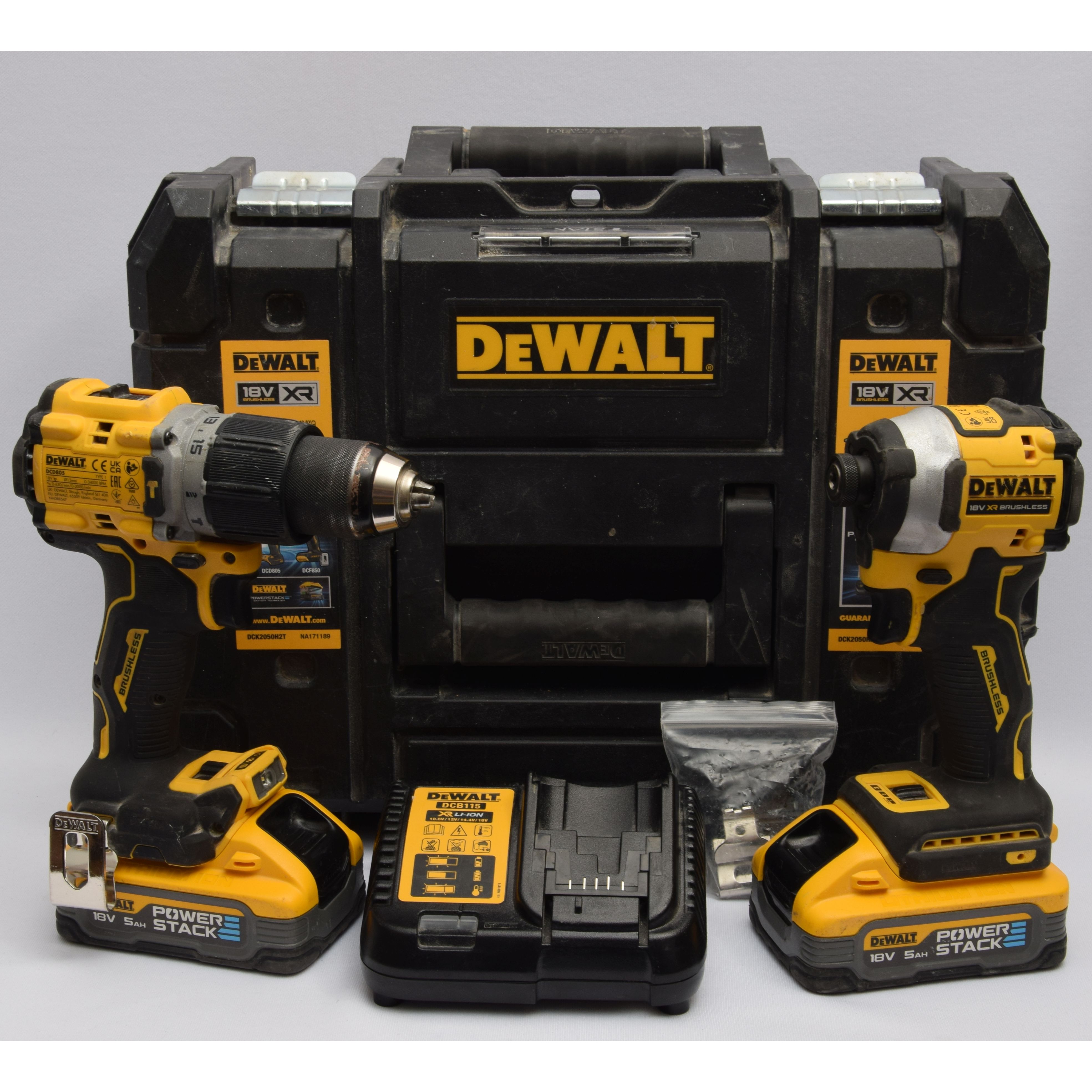 Product photo for Dewalt 18V XR DCD805 DCF850 Twin Pack, 2x 5Ah & Charger, TSTAK Case(U)