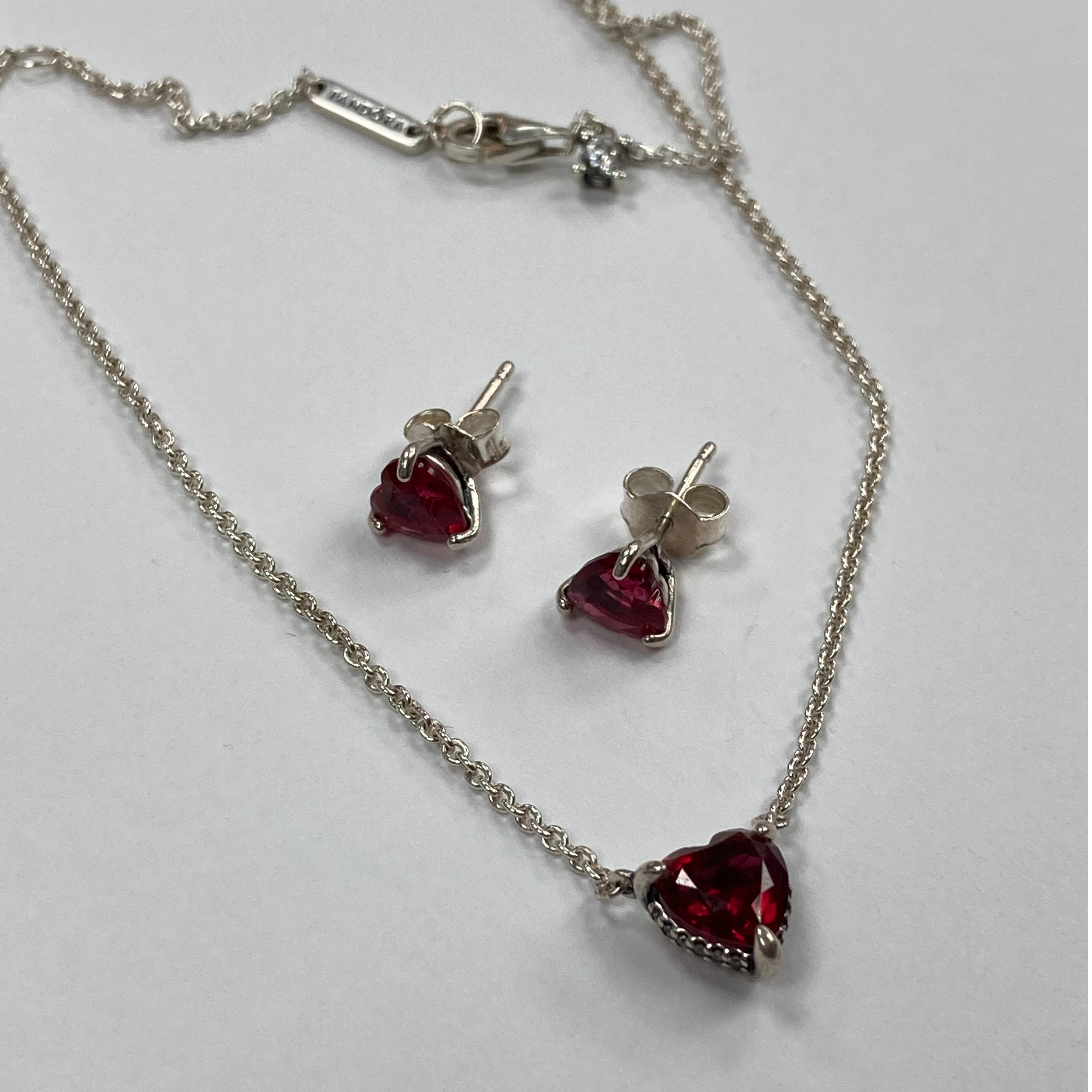 Product photo for Genuine Pandora Red Heart Necklace & Earring Set