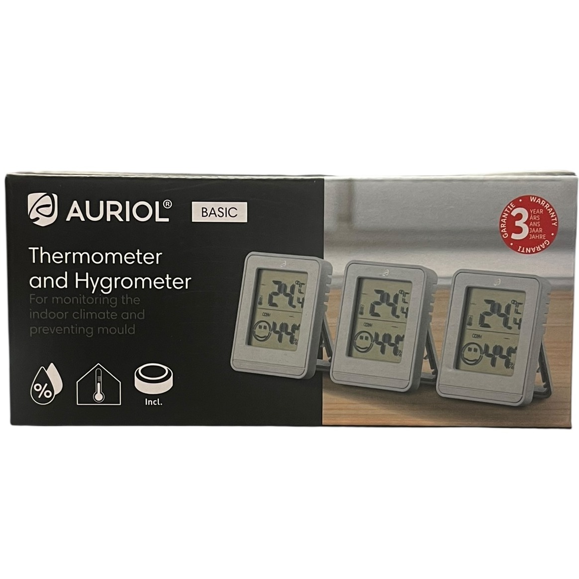 Product photo for New: Auriol Thermometer And Hygrometer - Set Of 3 (Monitors Indoor Climate)