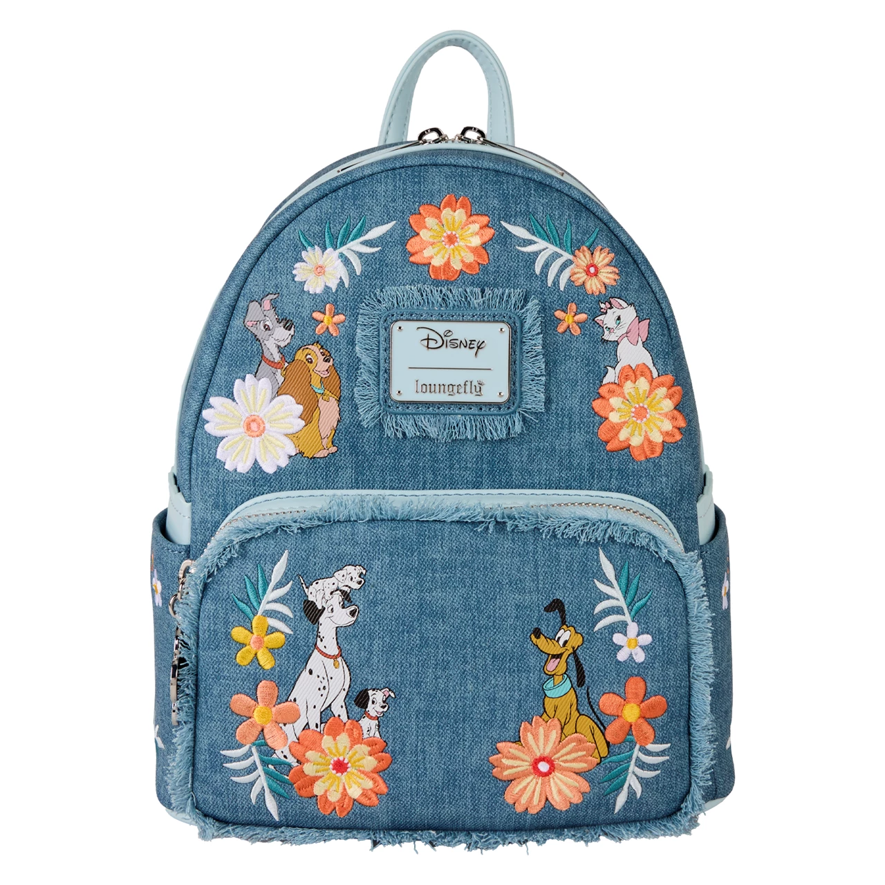 Product photo for Disney Dogs & Cats Faux Denim Fringe Loungefly Mini Backpack