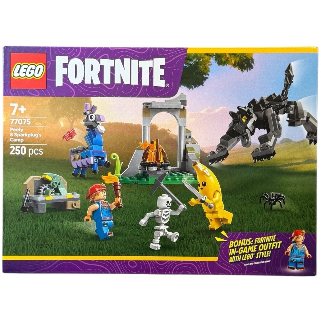 Product photo for New: LEGO Fortnite Peely & Sparkplug's Camp - Set 77075, Age 7+