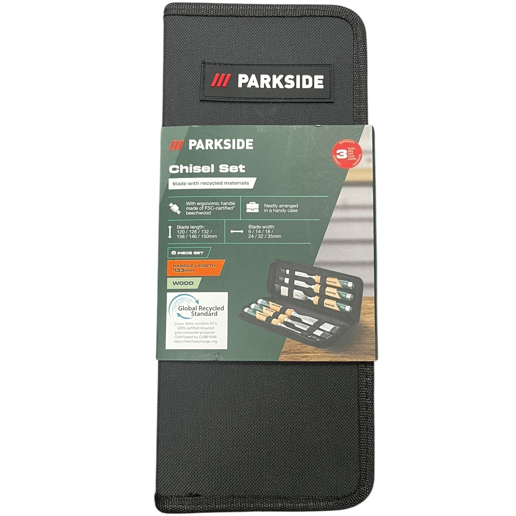 Product photo for New: Parkside Chisel Set - 6 Piece (Made From Recycled Materials, Wood Tool)