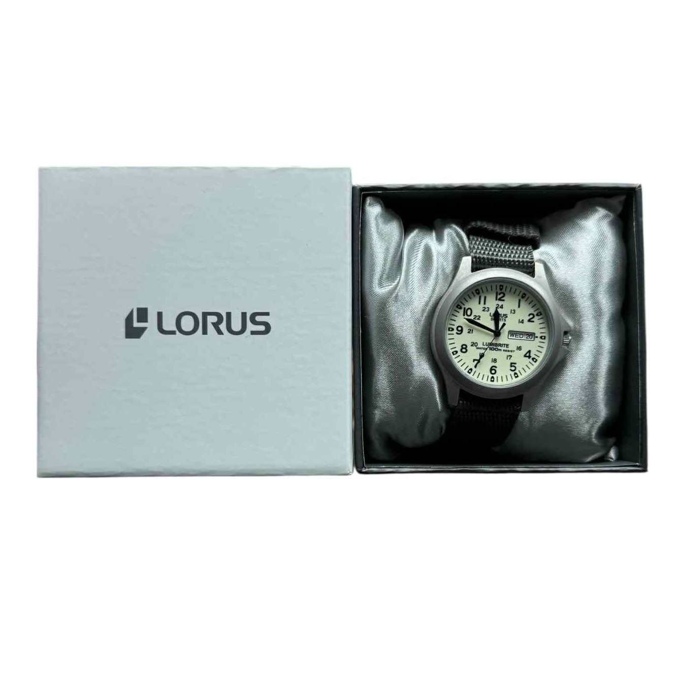 Product photo for Lorus Men's Lumibrite Grey Fabric Web Strap Watch