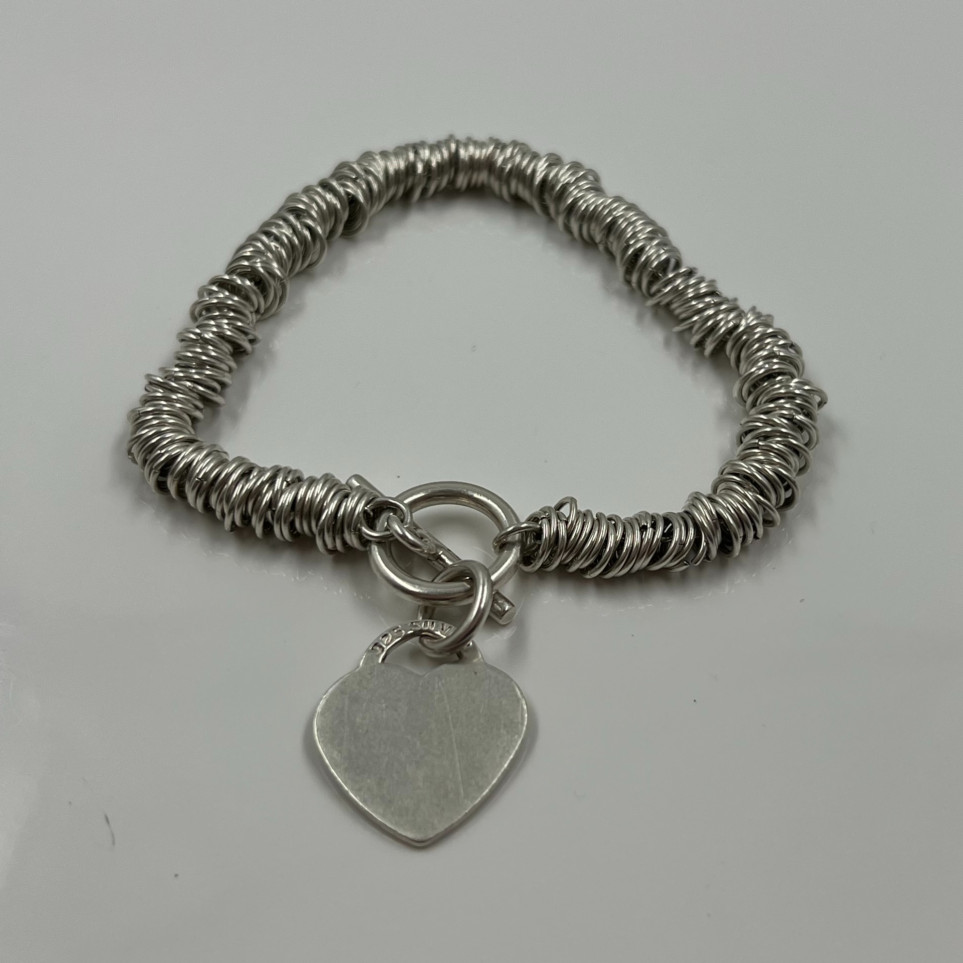 Product photo for 925 STERLING SILVER CANDY HEART T-BAR BRACELET