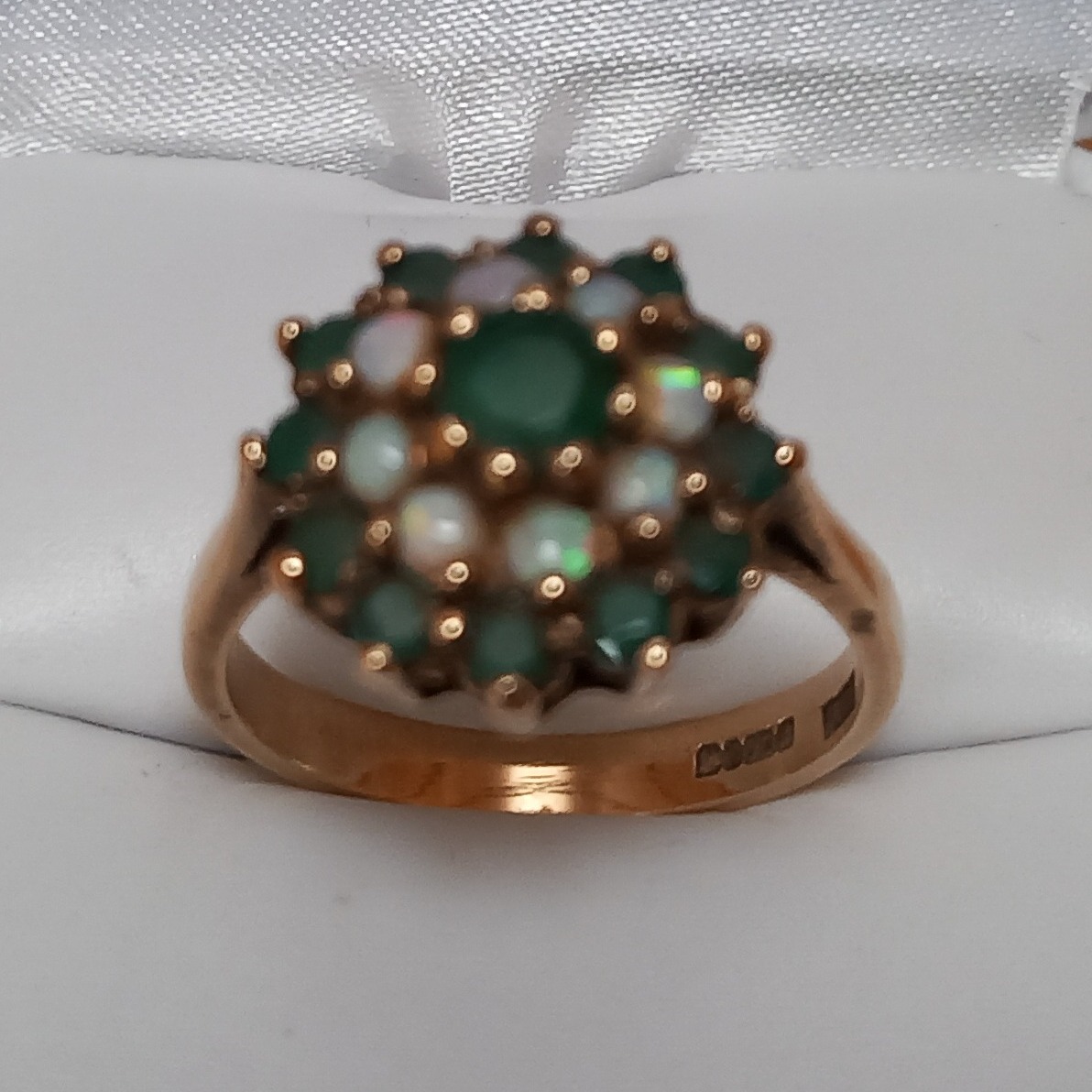 Product photo for Gold 9ct gold green stone and opal cluster ring size P