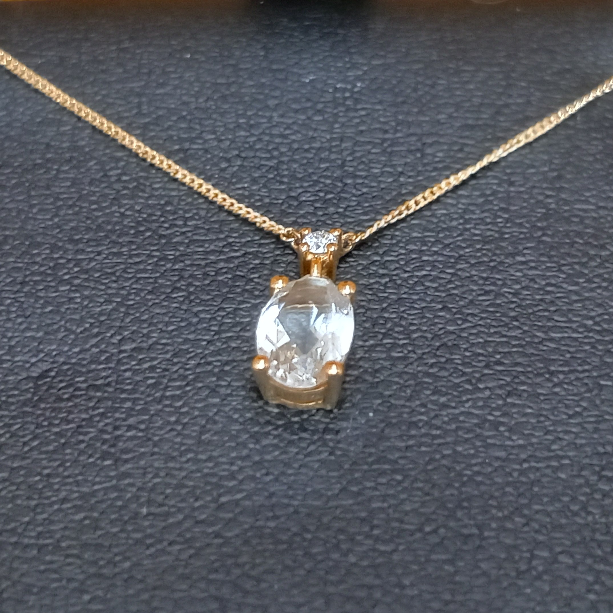 Product photo for GOLDSMITHS 18CT GOLD PENDANT WITH PINK-HUE AND WHITE STONES CHAIN