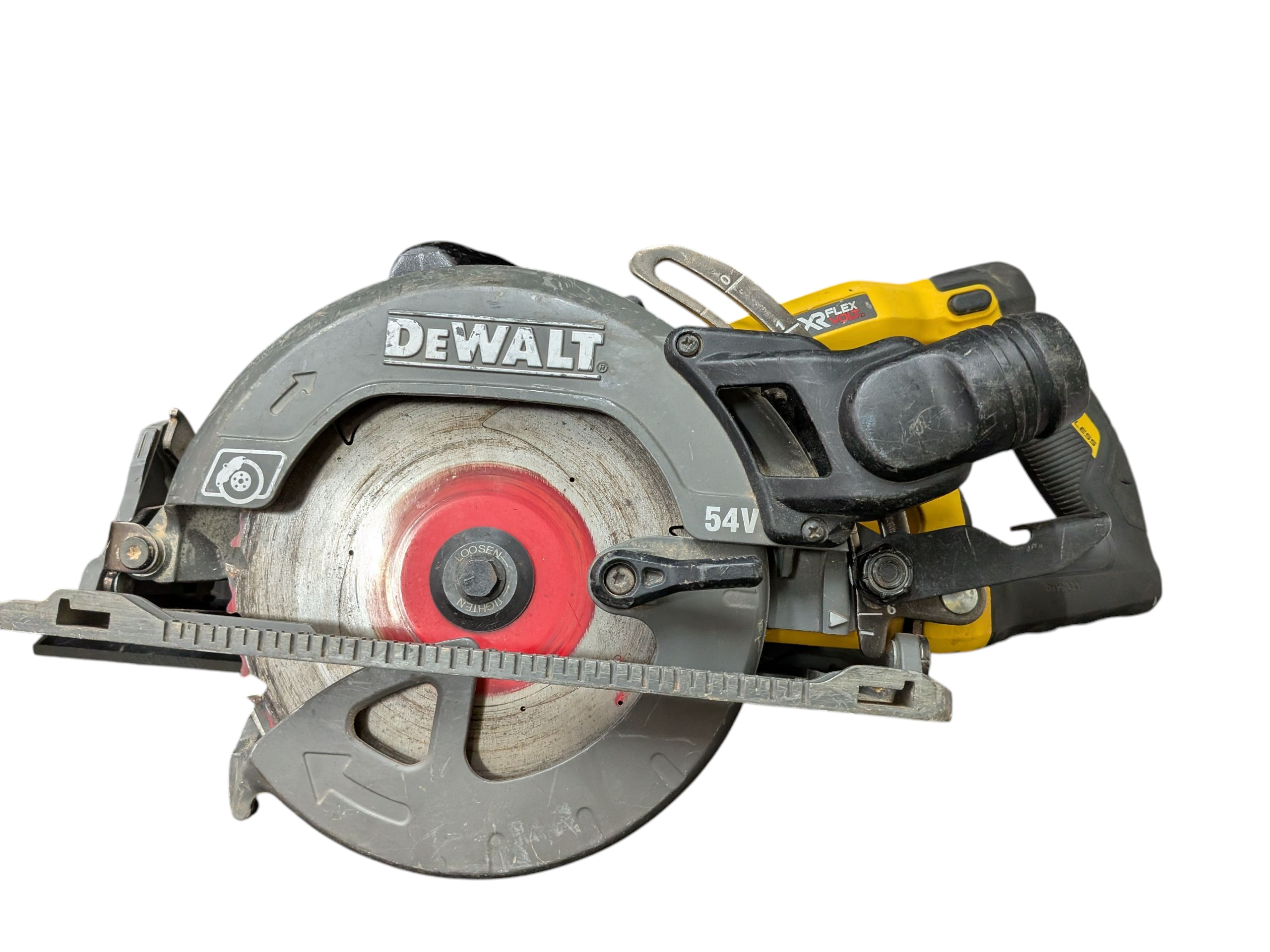 Product photo for DeWalt DCS577 54V XR FLEXVOLT Brushless Circular Saw 190mm (Body Only) Used