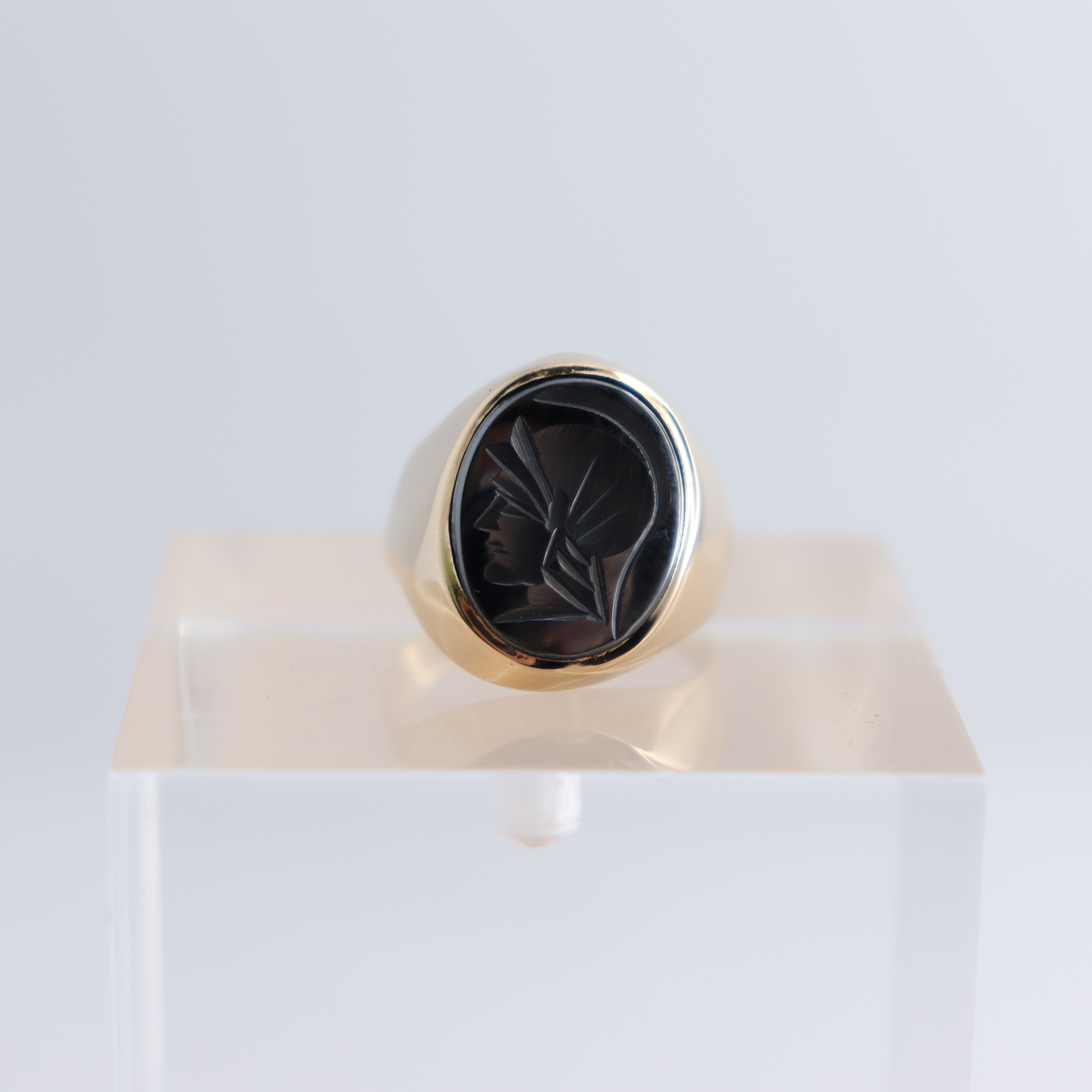 Product photo for Hallmarked 9ct Yellow Gold Hematite Centurian Intaglio Signet Ring