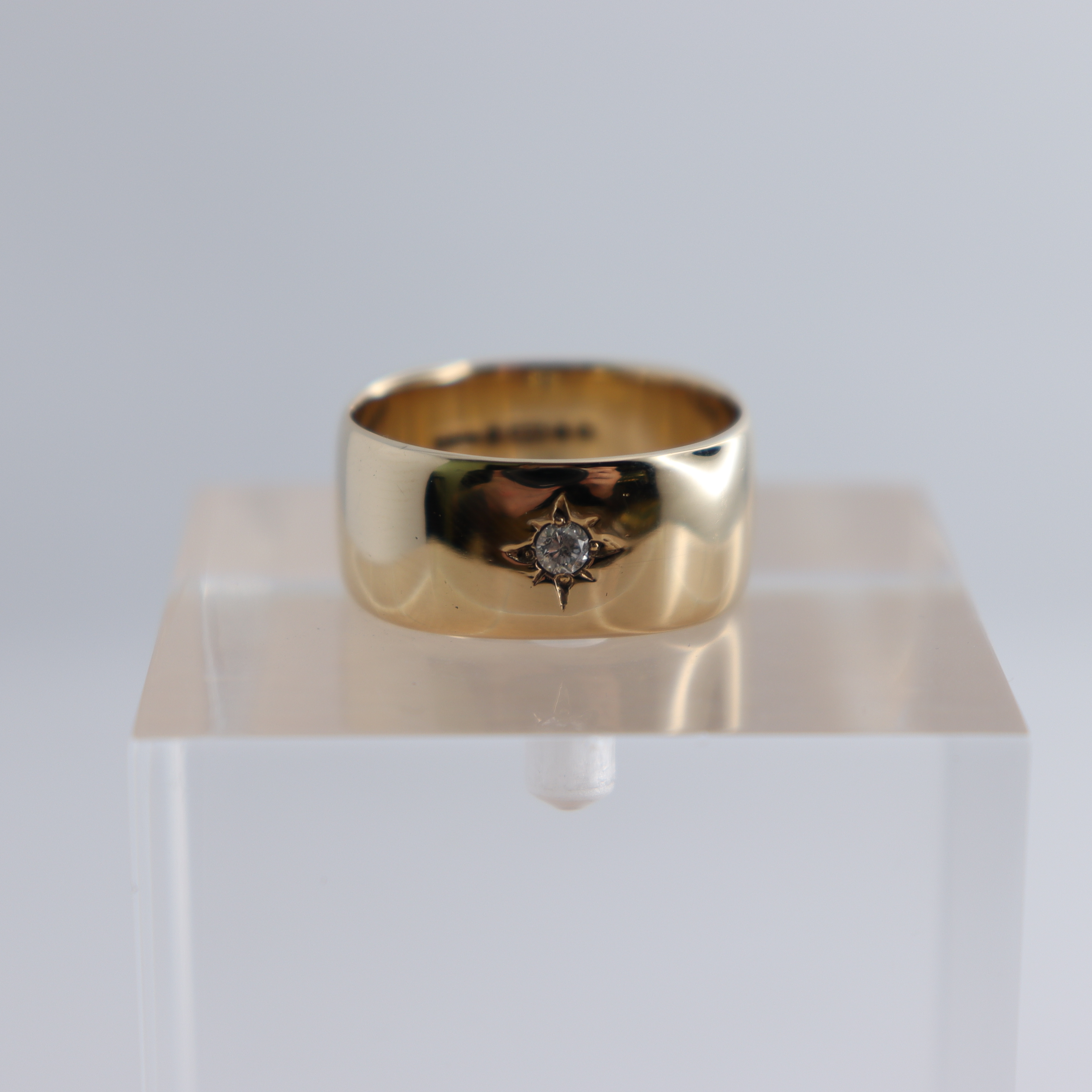 Product photo for Hallmarked 9ct Yellow Gold Star Set Diamond Squared Wide Band