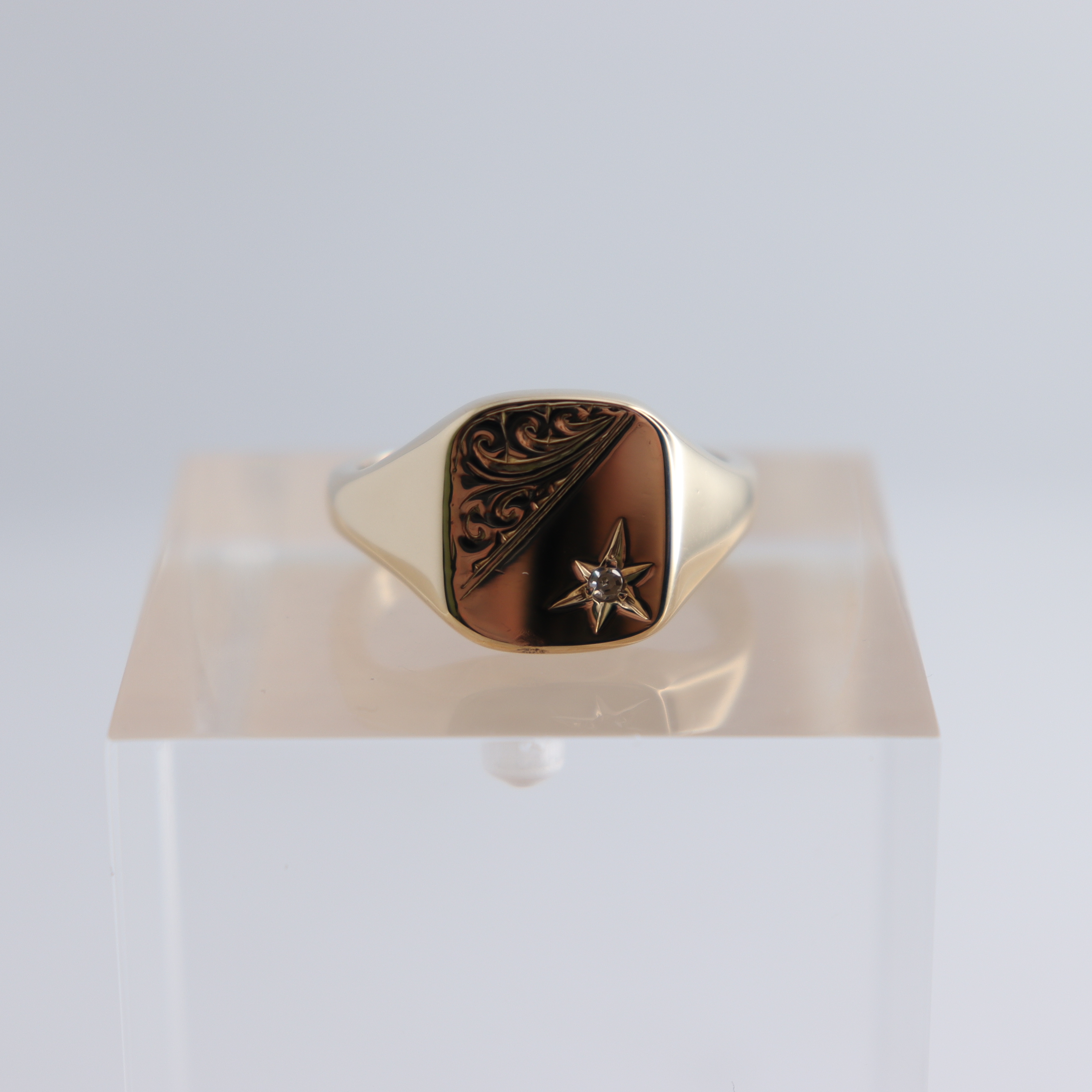 Product photo for Hallmarked 9ct Gold Filigree Diamond-set Signet Ring