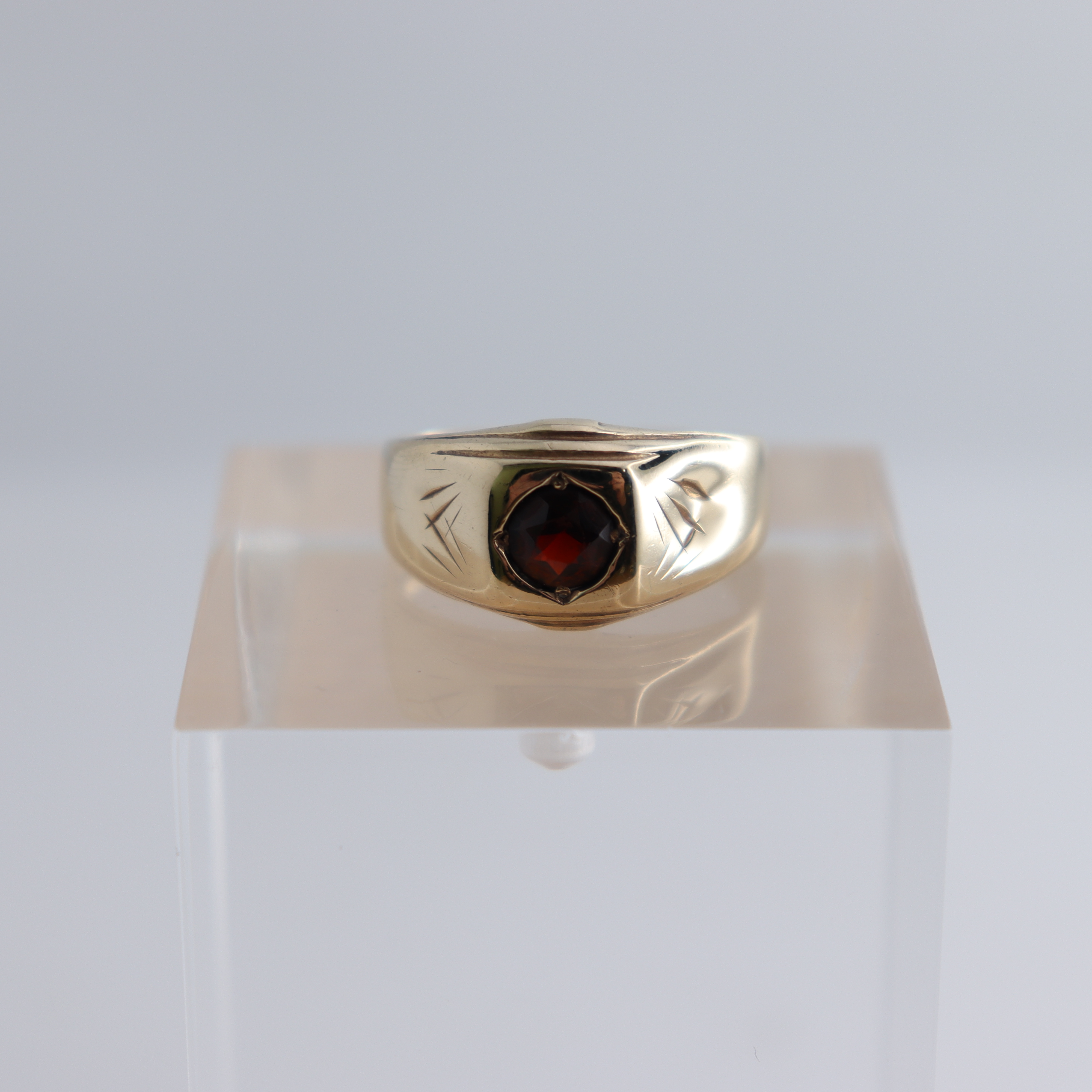 Product photo for Hallmarked 9ct Gold Round Garnet Signet Ring