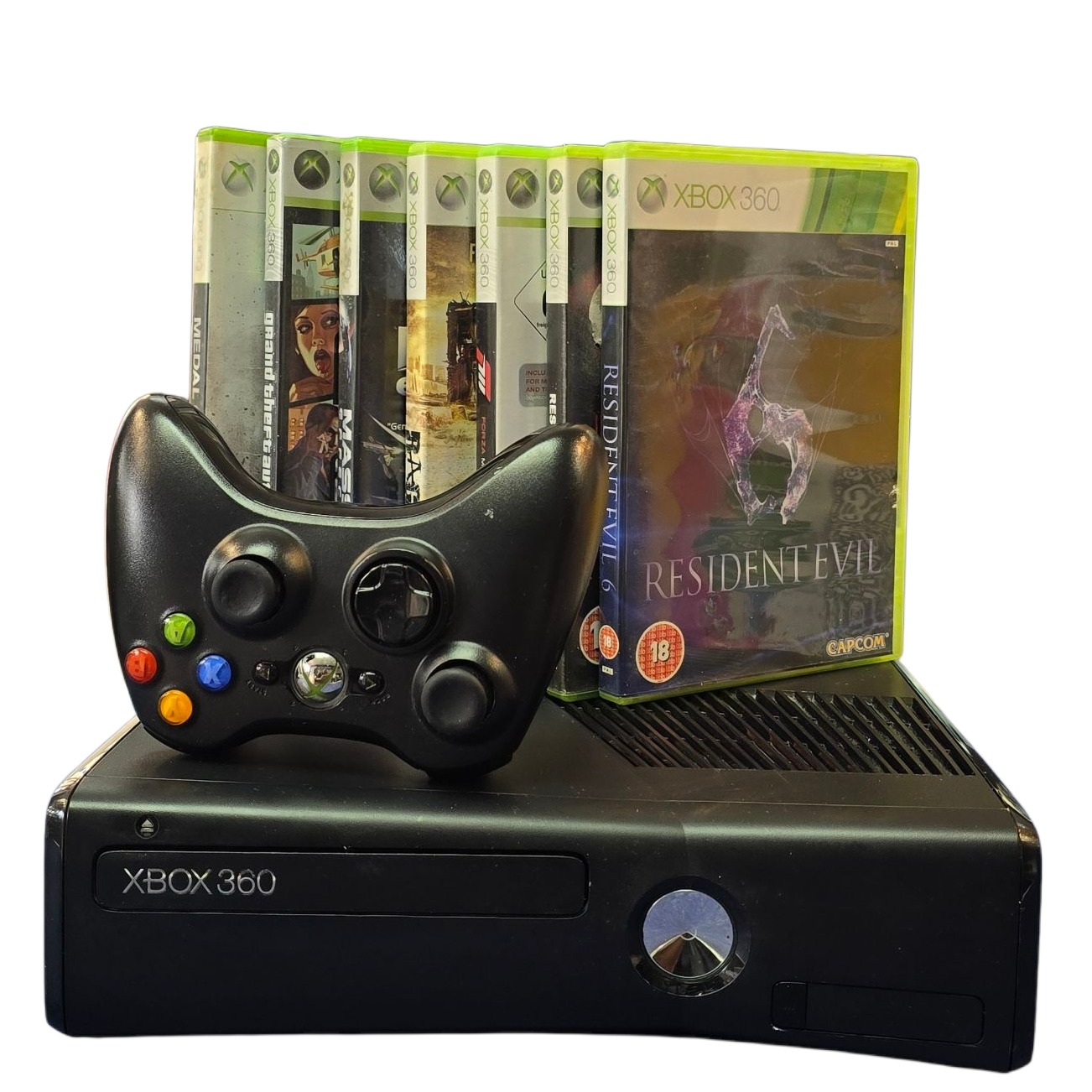 Product photo for Xbox 360 Slim 250GB Black and 7 Games
