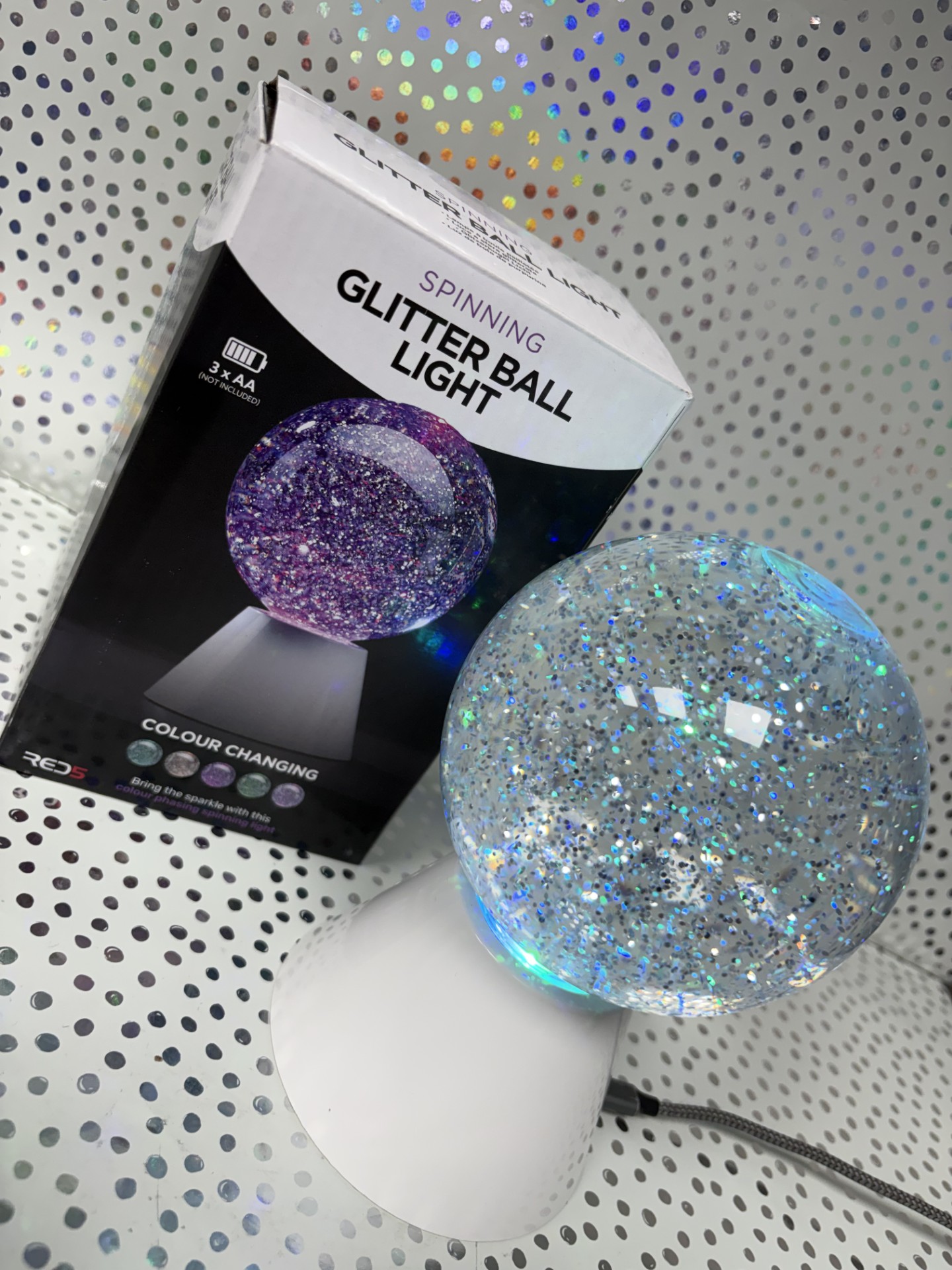 Product photo for RED5 RED 5 SPINNING GLITTERBALL LIGHT COLOUR CHANGING BOXED