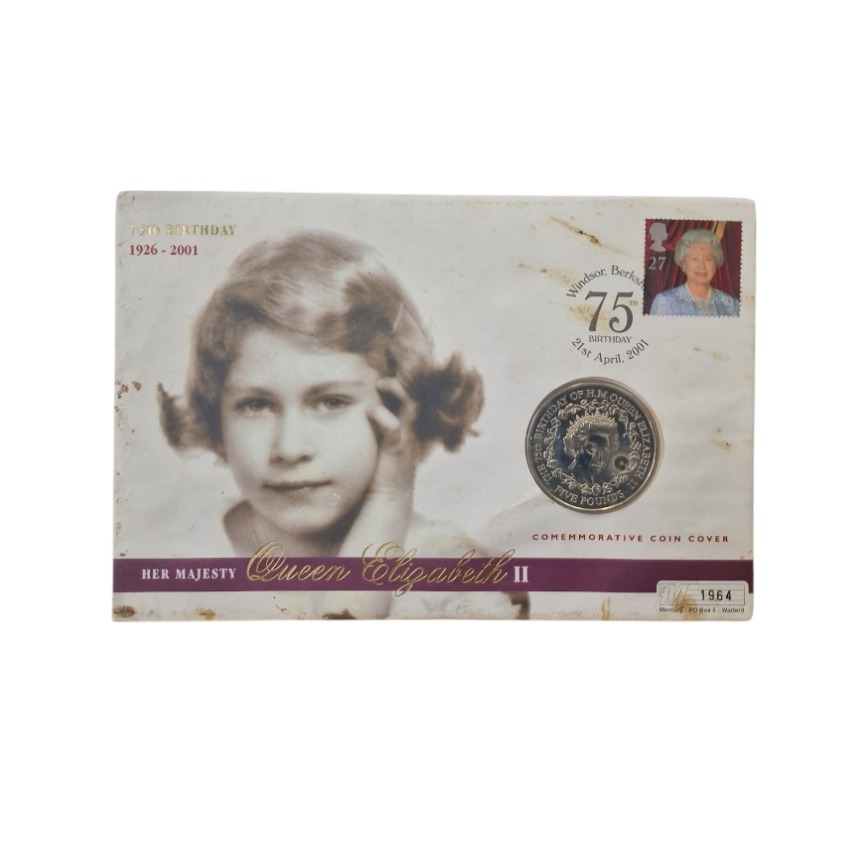 Product photo for 2001 Guernsey Five Pounds Coin and 27p Stamp