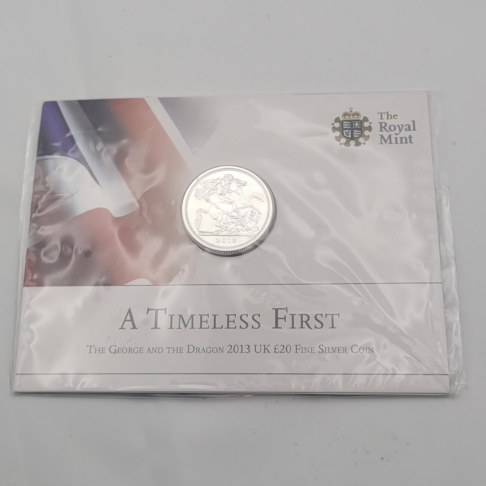 Product photo for 2013 St George and the Dragon £20 Silver Coin Mint Pack Sealed