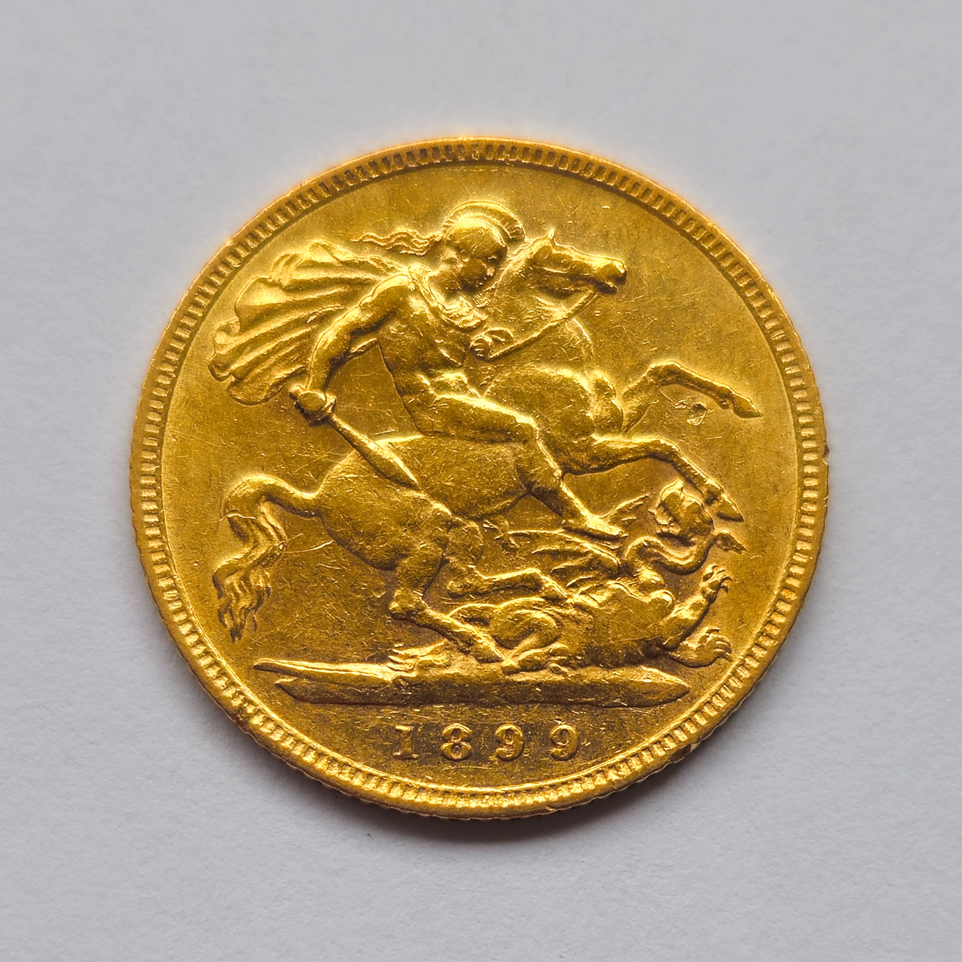 Product photo for 22ct Gold 1899 Queen Victoria and St George & The Dragon Half Sovereign