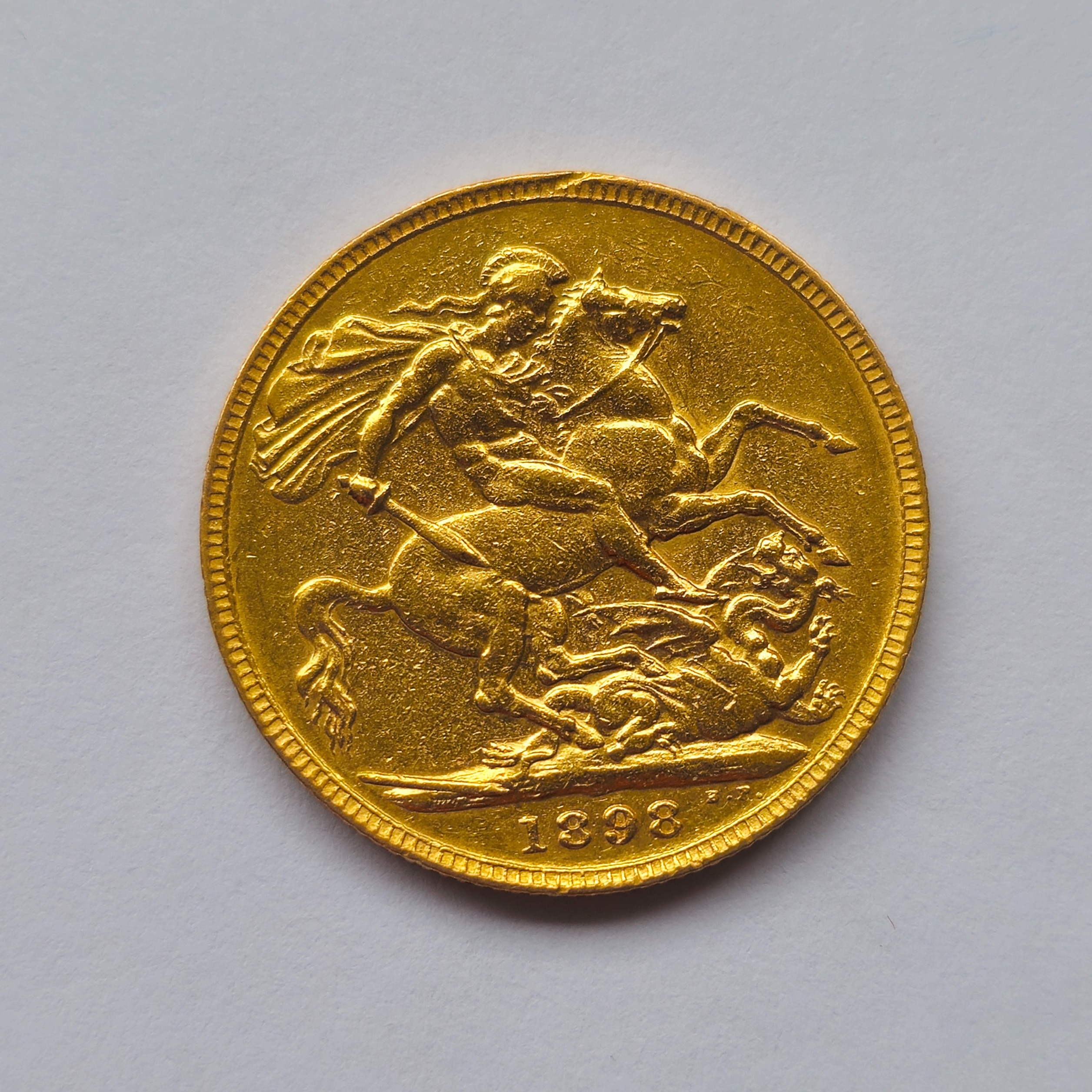 Product photo for 22ct Gold 1898 Old Victoria Head and St George & The Dragon Full Sovereign