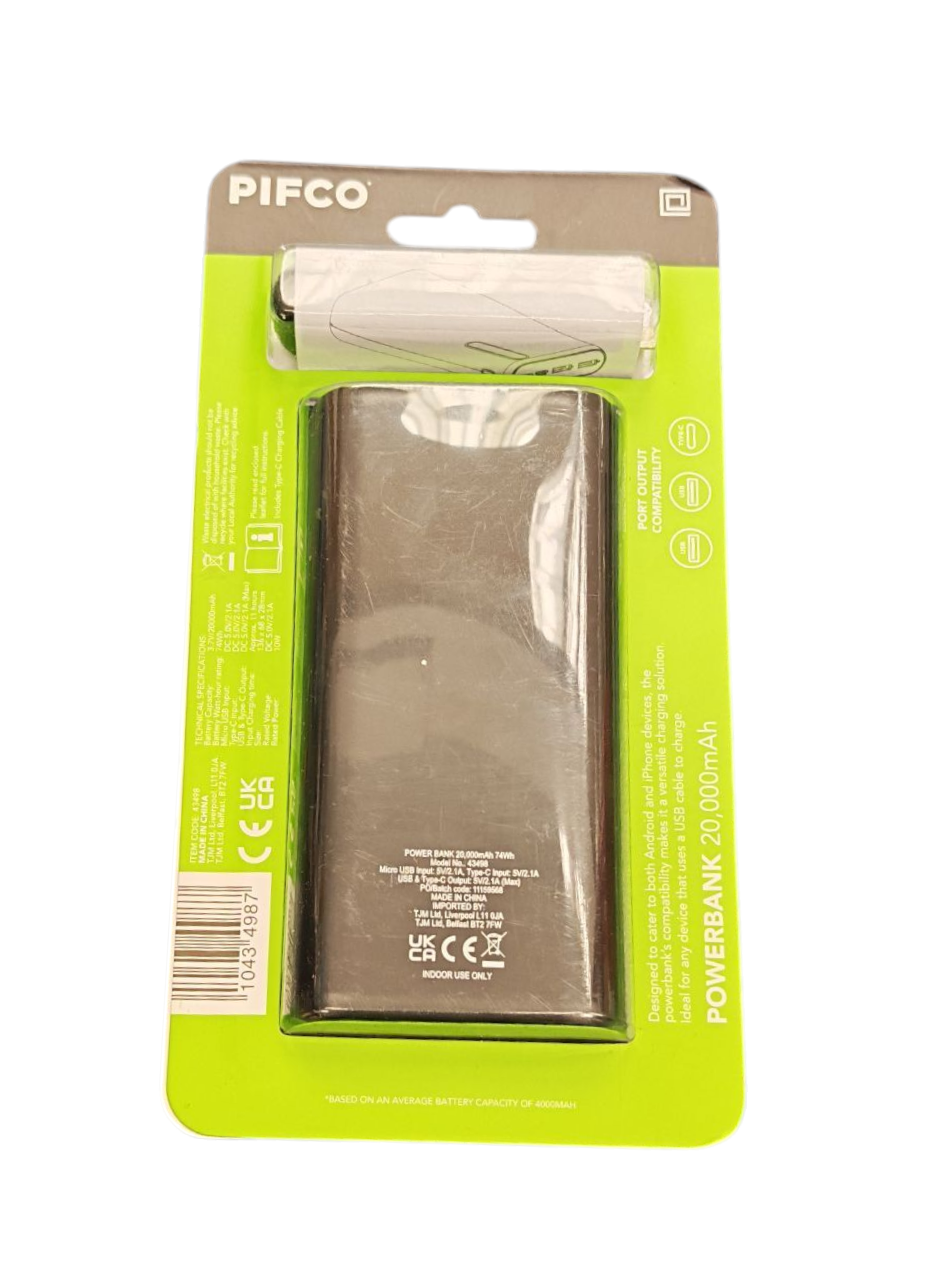 Product photo for PIFCO 20,000mAh Powerbank
