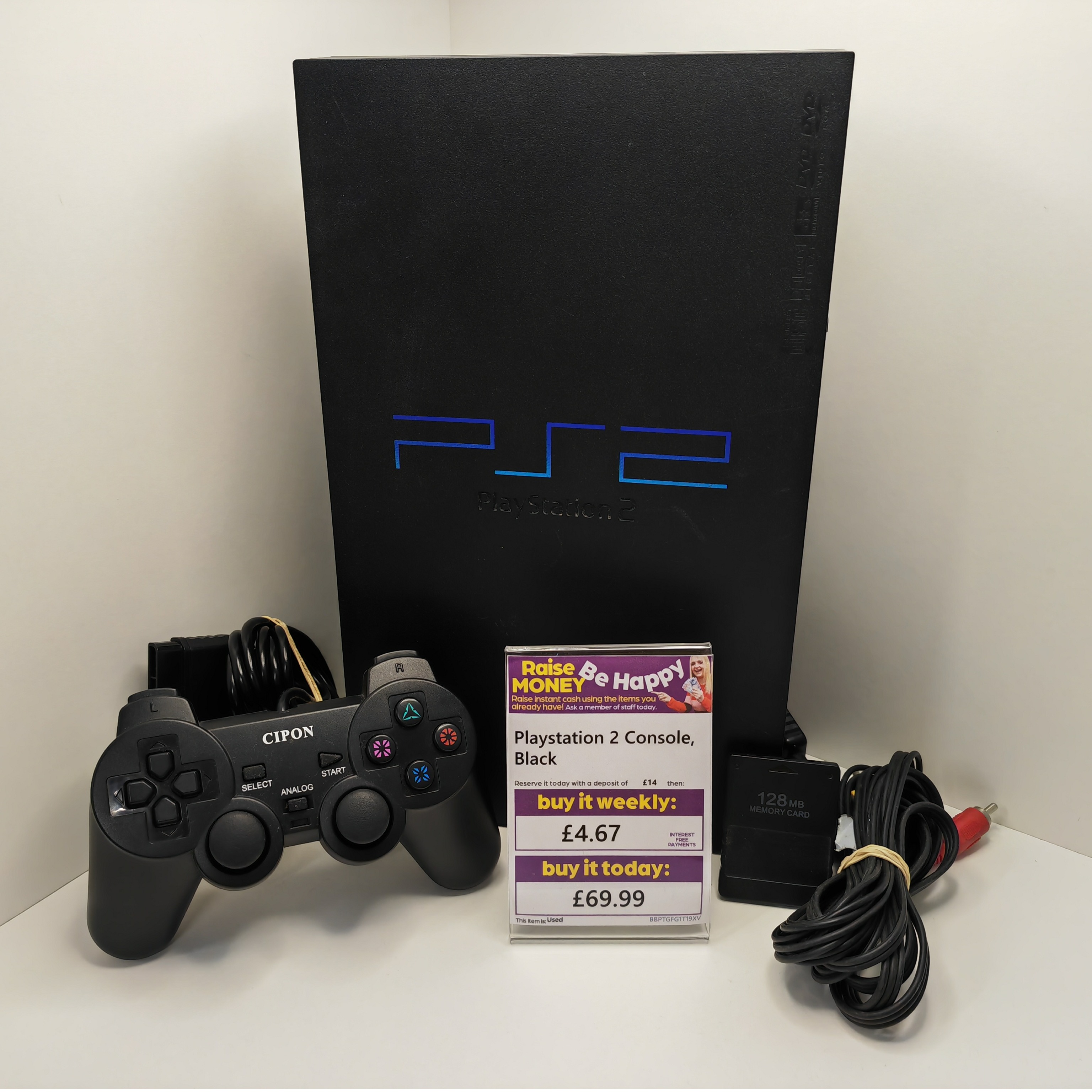 Product photo for PlayStation 2 Console Black with Controller, 128MB Memory Card & Cables