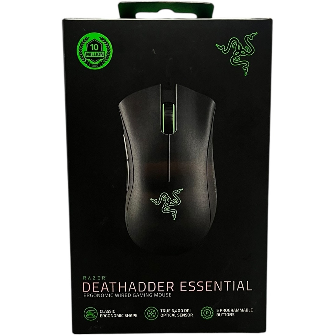 Product photo for New: Razer Deathadder Essential - Black/Green (Wired, 5 Programable Buttons)